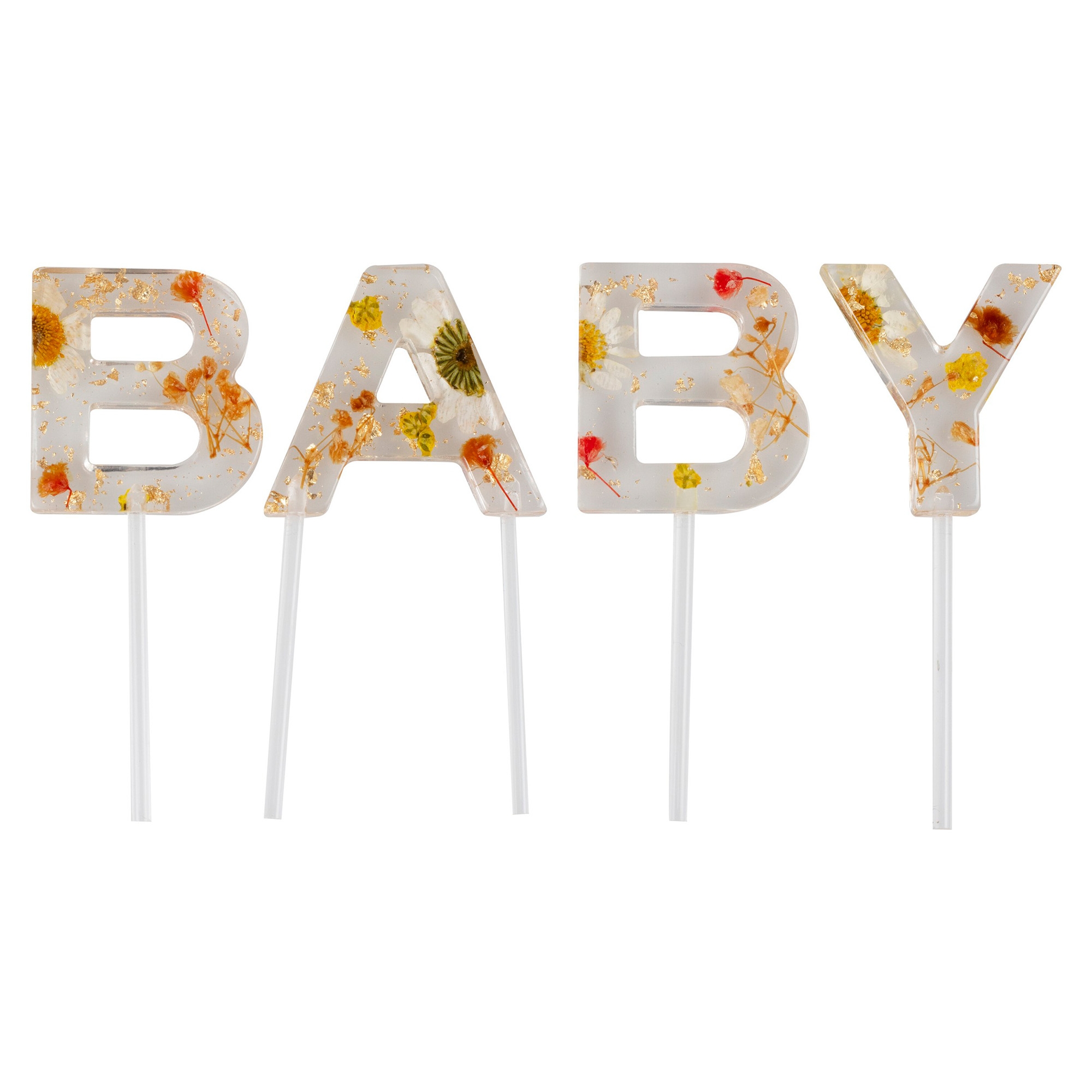 Cake Topper "Baby" mit gepressten Blumen Cake Topper "Baby" mit gepressten Blumen
