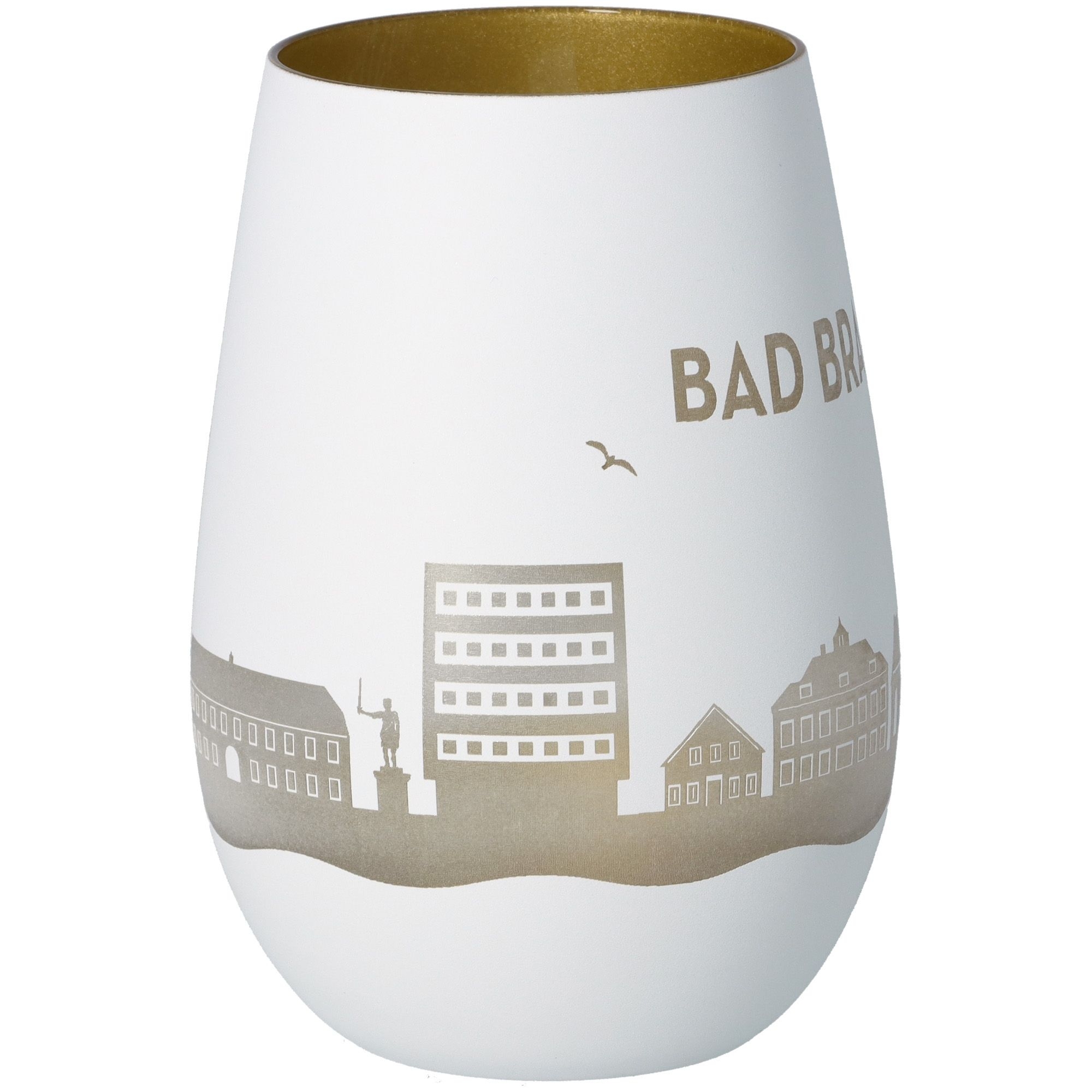 Windlicht Skyline Bad Bramstedt Weiß/Gold Töpferei, Krug, Porzellan, Vase, Tasse