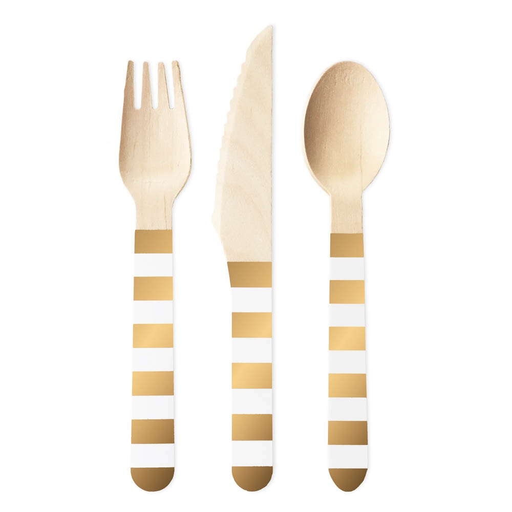 Seepferdchen - Holzbesteck Gestreift Weiß Gold 30 tlg. Seepferdchen - Holzbesteck Gestreift Weiß Gold 30 tlg.