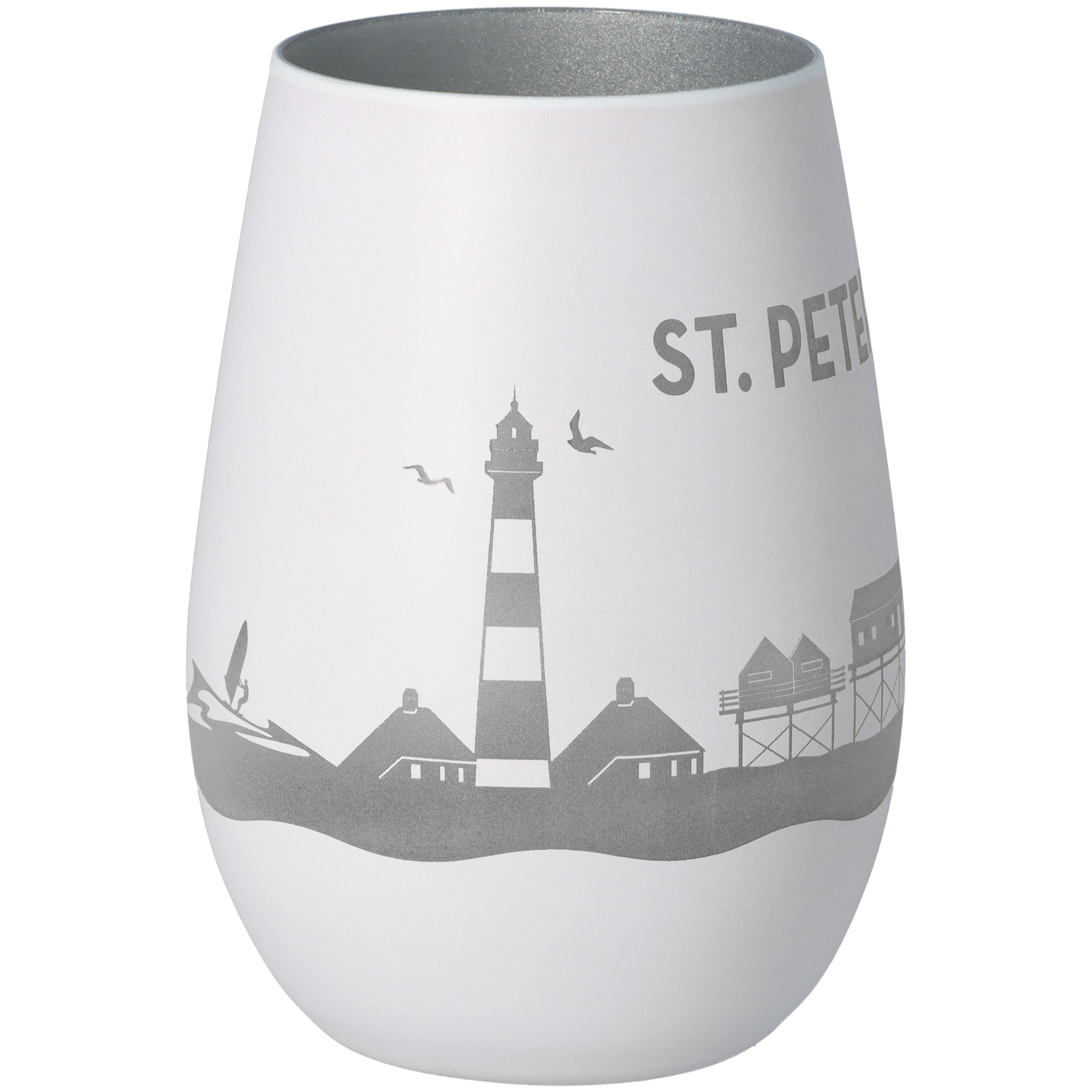 Windlicht Skyline St. Peter-Ording Weiß/Silber