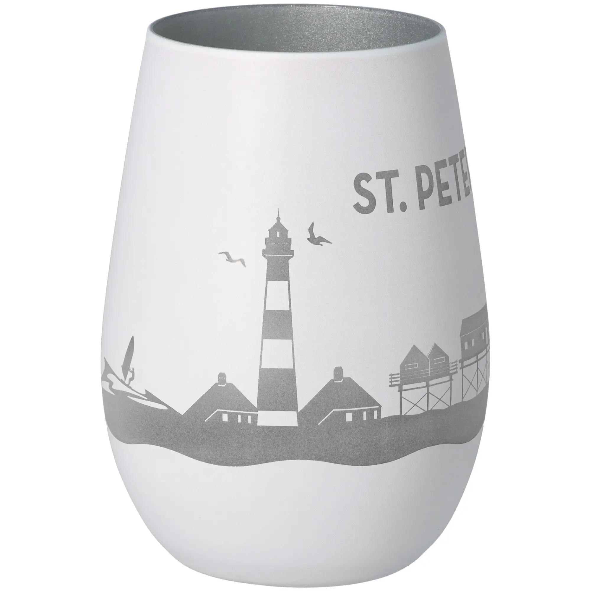 Windlicht Skyline St. Peter-Ording Weiß/Silber