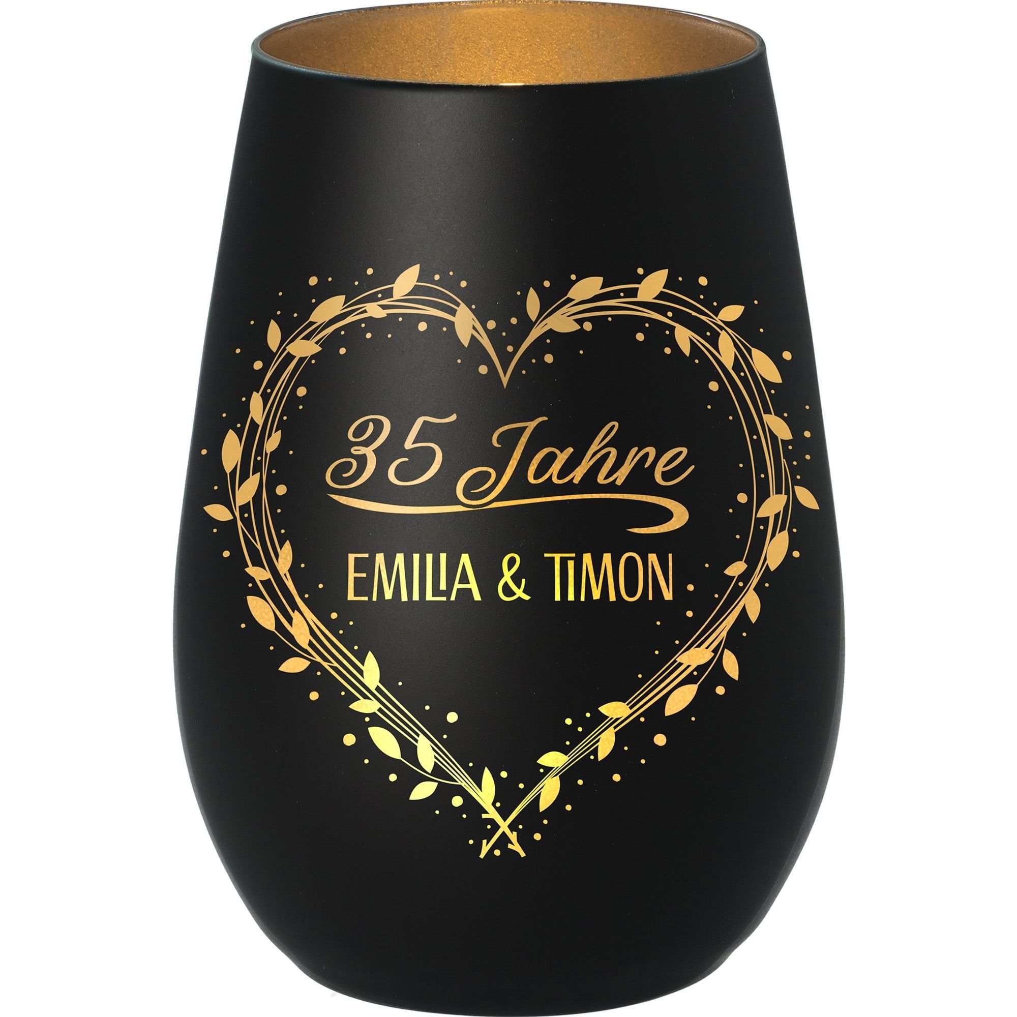 7fa8389fd4f89f67542fbadea56a9375533a74f0 Windlicht Jubiläum "Namen+Zahl" Schwarz/Silber