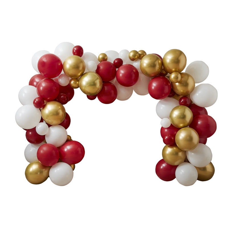 DIY Ballongirlande für den Kamin zum Selberbauen, Rot/Weiß/Gold