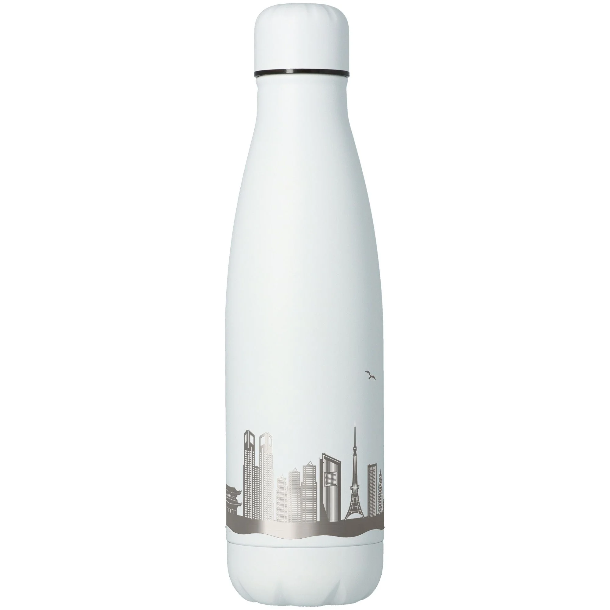 Thermos, Wasserflasche, Edelstahl, Weiß, Stadt skyline