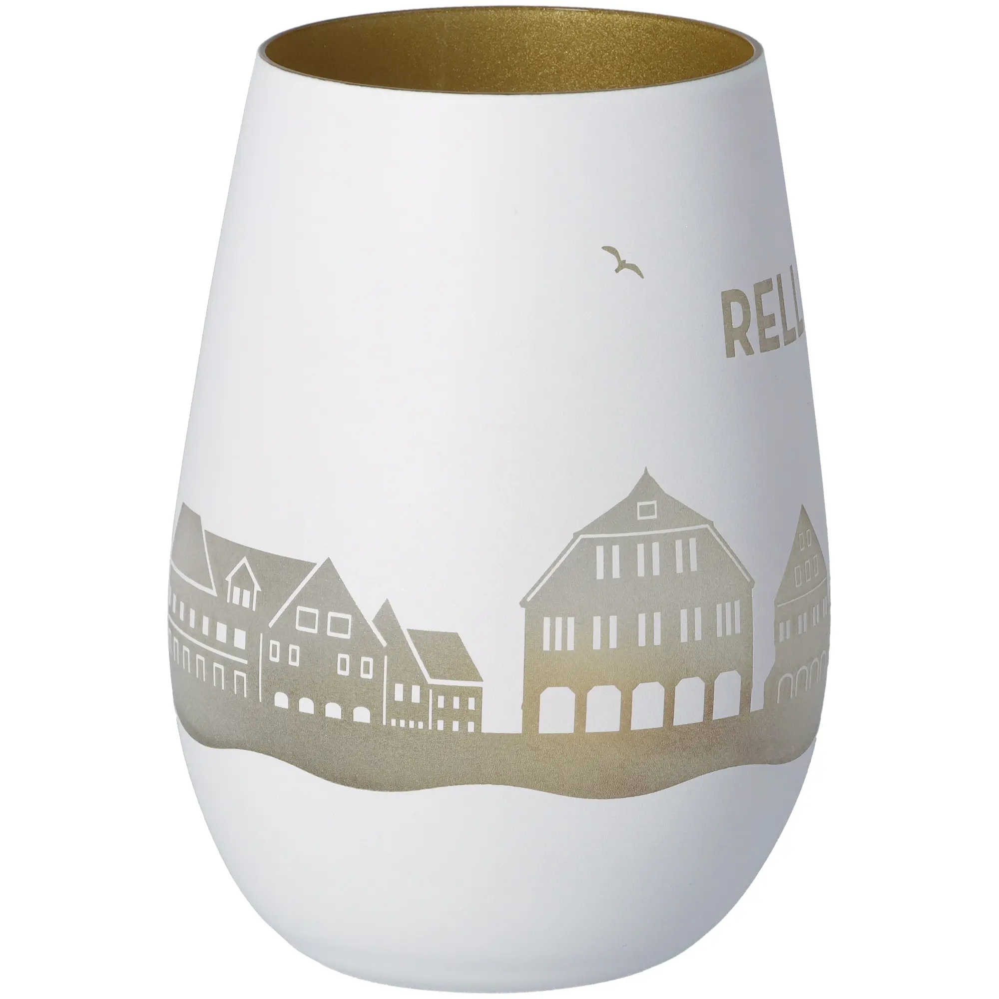 Windlicht Skyline Rellingen Weiß/Gold