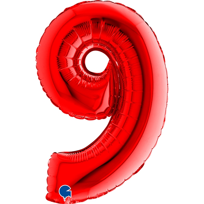 Folienballon Zahl "9" Rot, zur Luftbefüllung, 35 cm