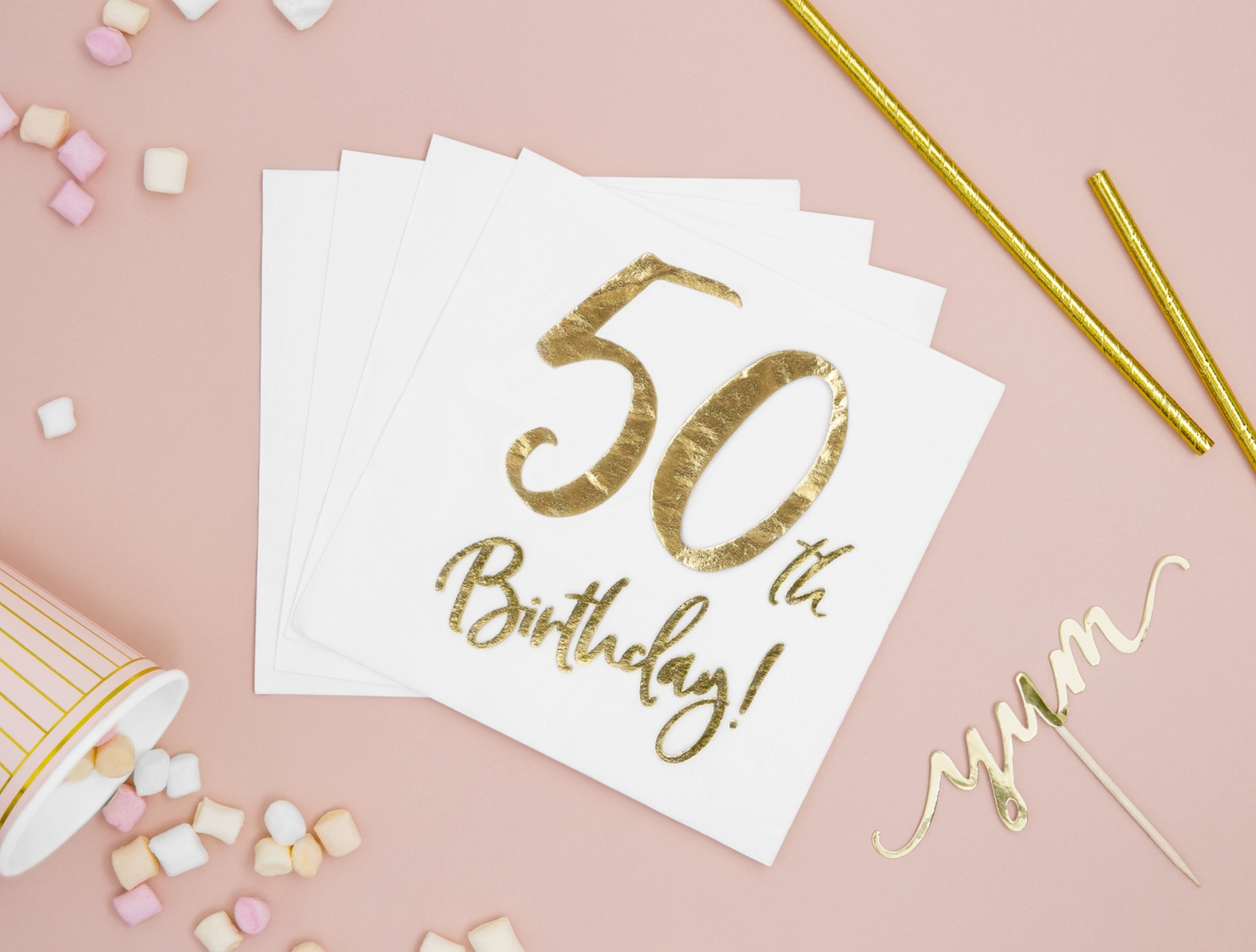 20 Servietten - 50th Birthday - Weiß / Gold 20 Servietten - 50th Birthday - Weiß / Gold