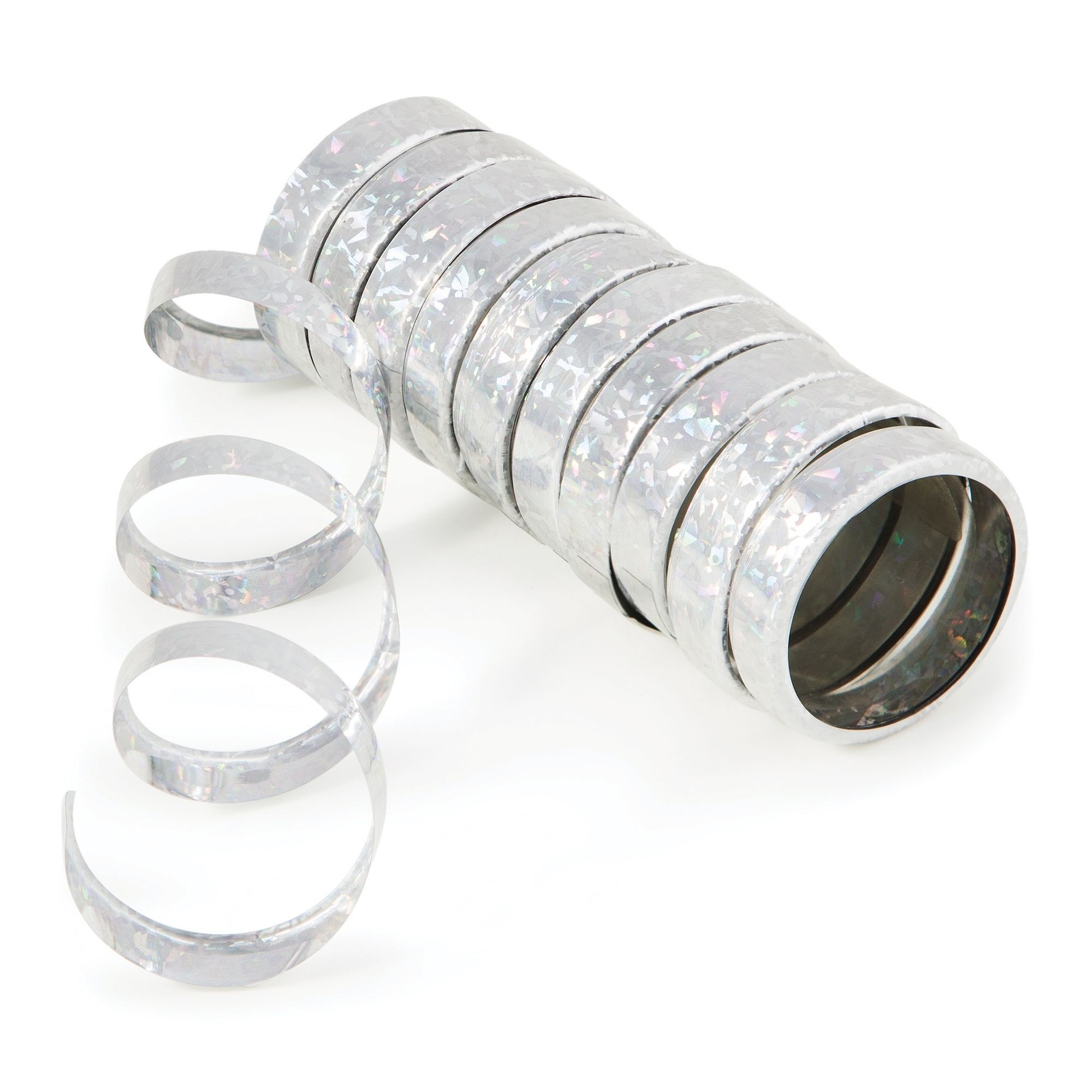 Holo-Folienluftschlangen Silber Silber, Klebeband
