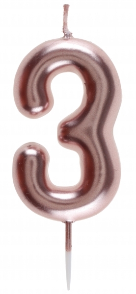 Zahlenkerze "3", Roségold Zahlenkerze "3", Roségold