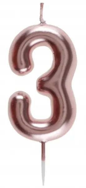 Zahlenkerze "3", Roségold
