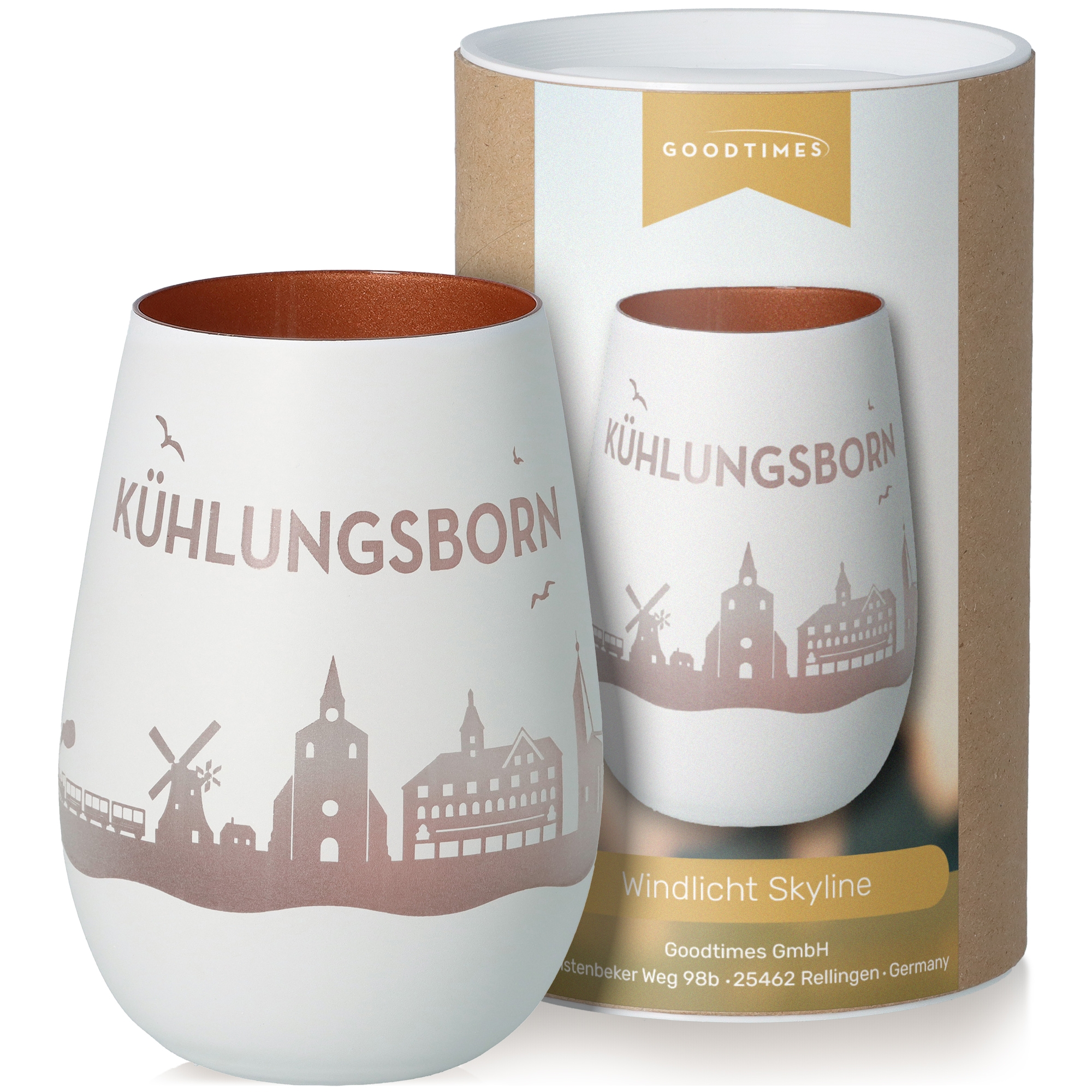 Windlicht Skyline Kühlungsborn Weiß/Bronze Töpferei, Tasse, Porzellan, Kaffee, Kaffeetasse