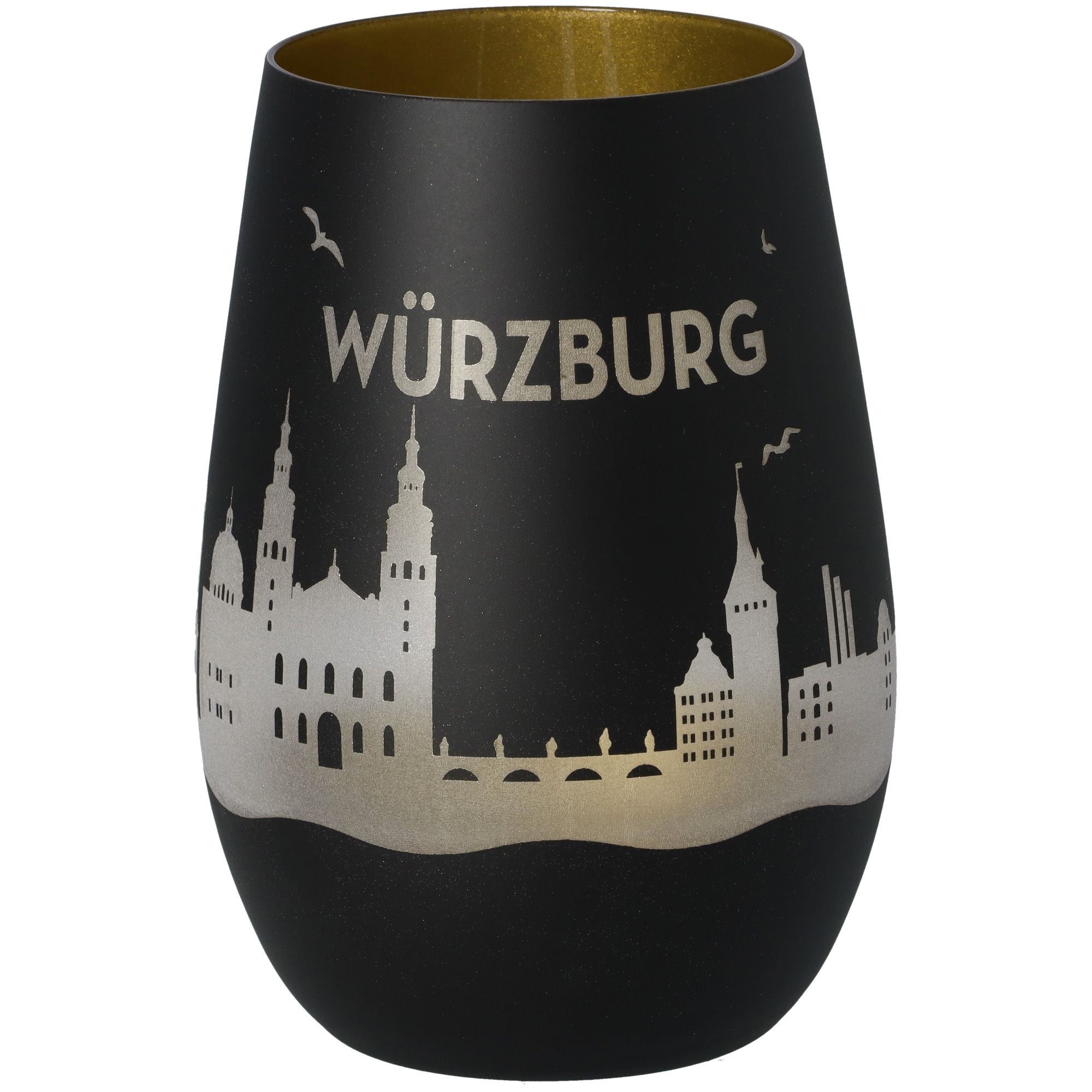 Windlicht Skyline Würzburg Schwarz/Gold