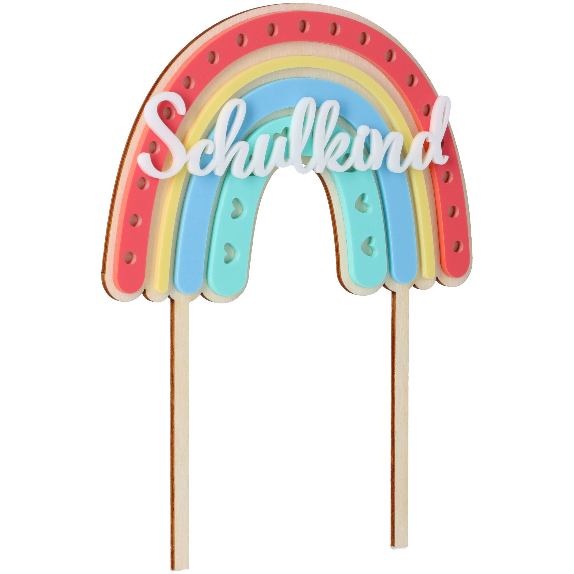 Cake Topper Regenbogen "Schulkind" Herz aus Holz & Acryl Cake Topper Regenbogen "Schulkind" Herz aus Holz & Acryl