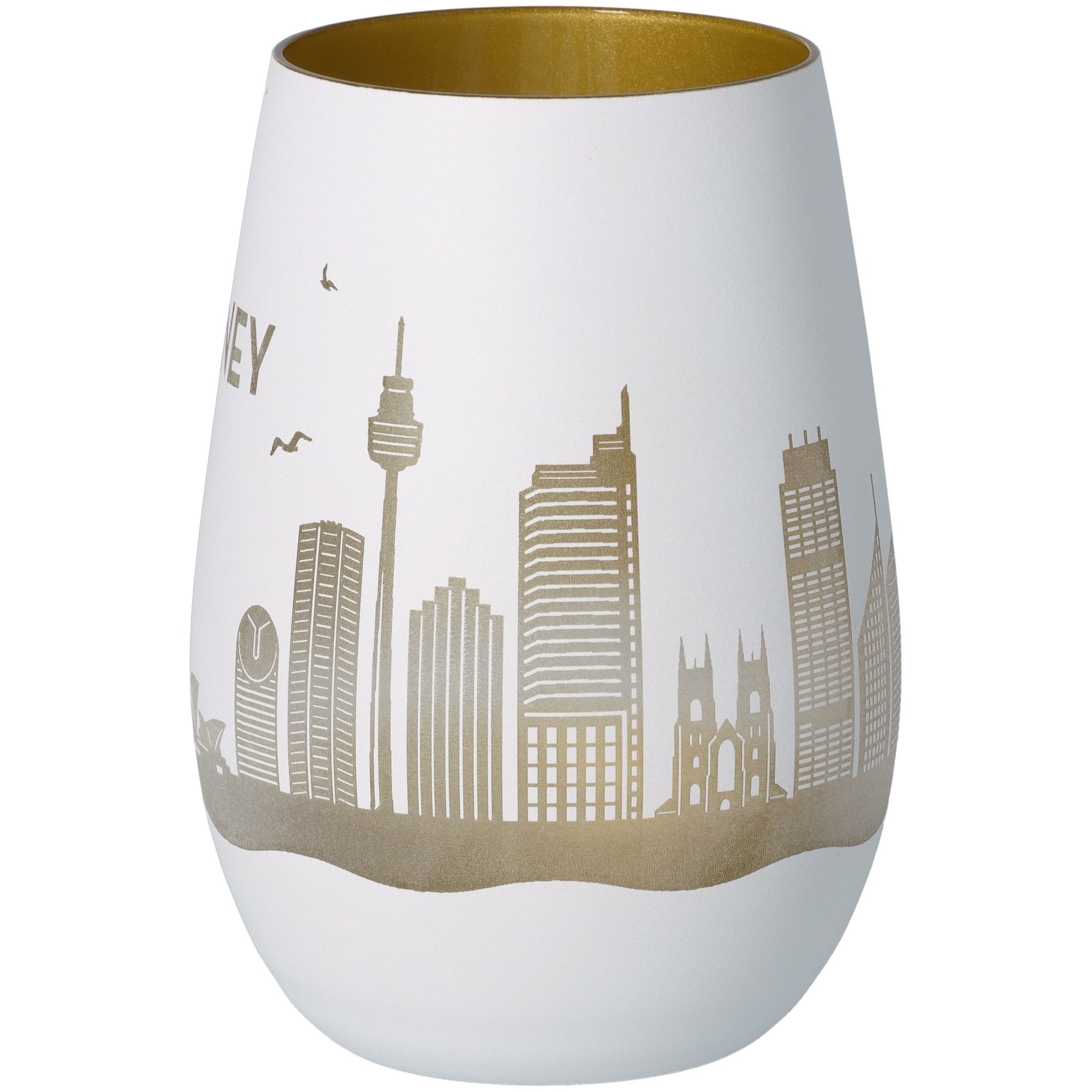 Windlicht Skyline Sydney Weiß/Gold Töpferei, Krug, Porzellan, Vase, Lampe