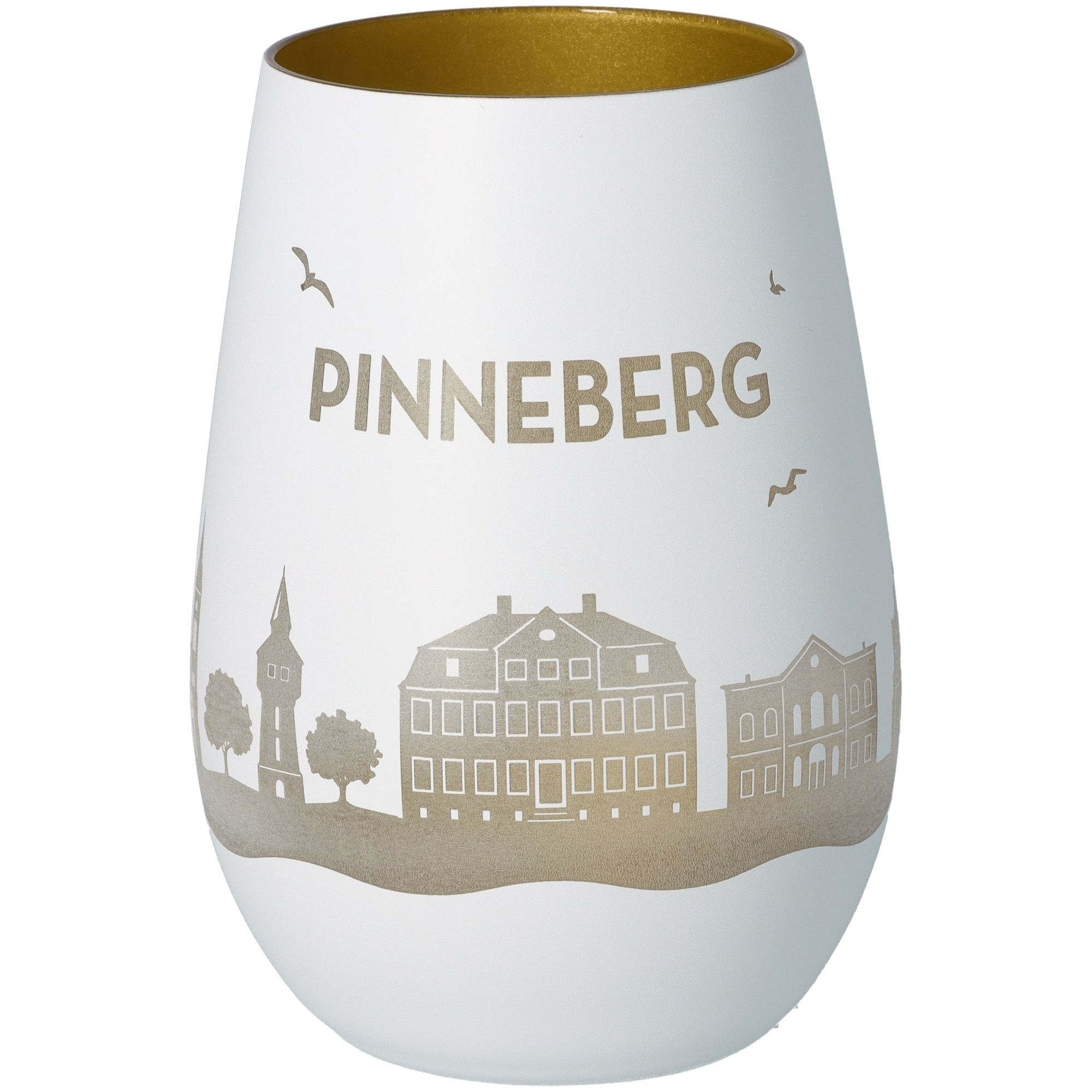 Windlicht Skyline Pinneberg Weiß/Gold Töpferei, Krug, Vase, Glas, Porzellan