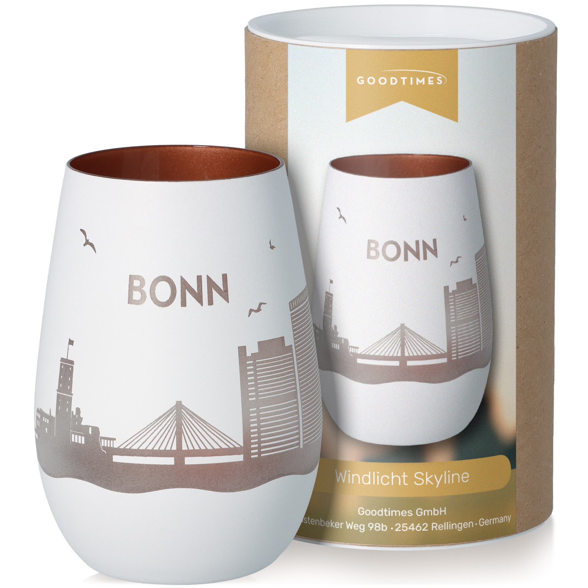 Windlicht Skyline Bonn Weiß/Bronze Töpferei, Tasse, Krug, Kunst, Porzellan