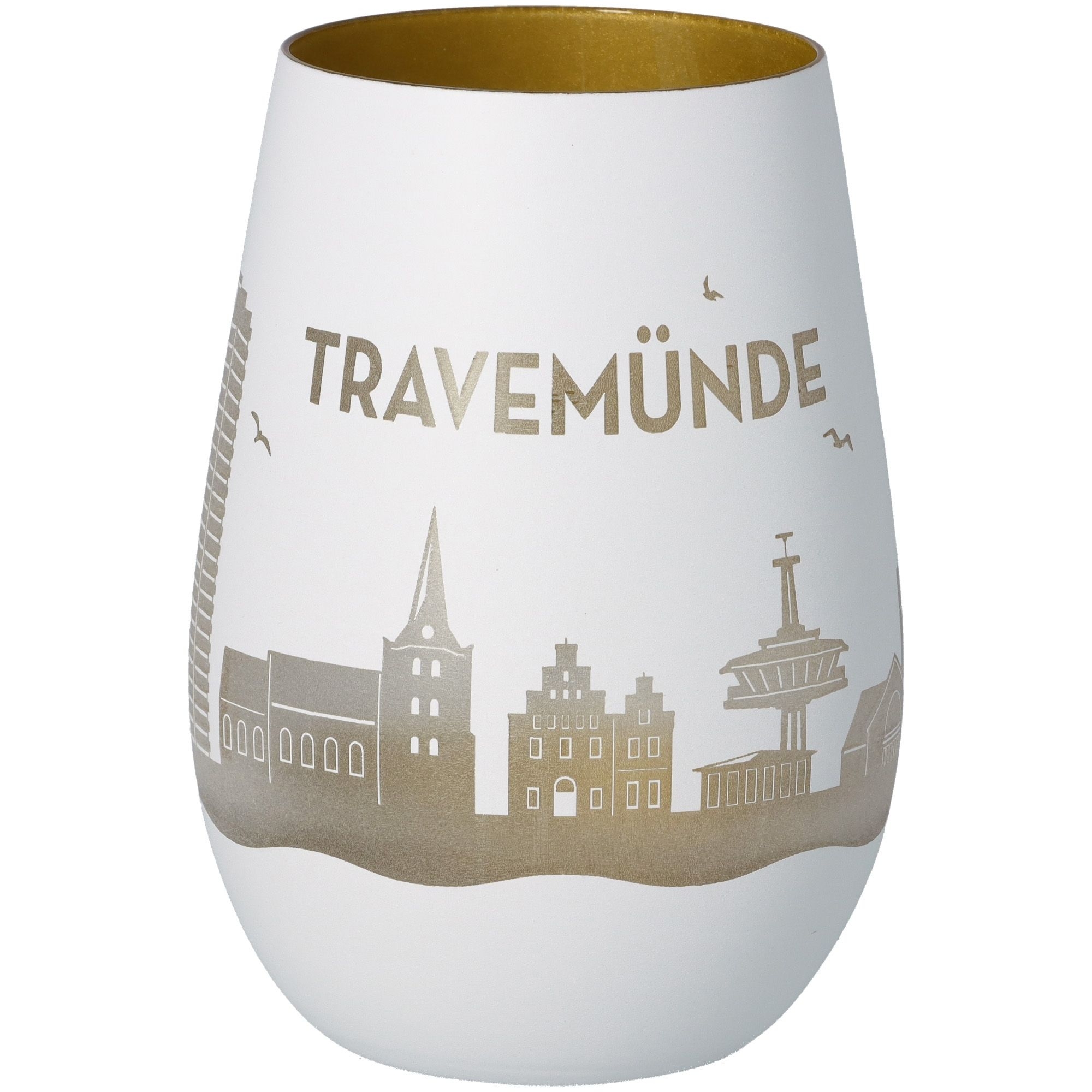 Windlicht Skyline Travemünde Weiß/Gold Windlicht Skyline Travemünde Weiß/Gold