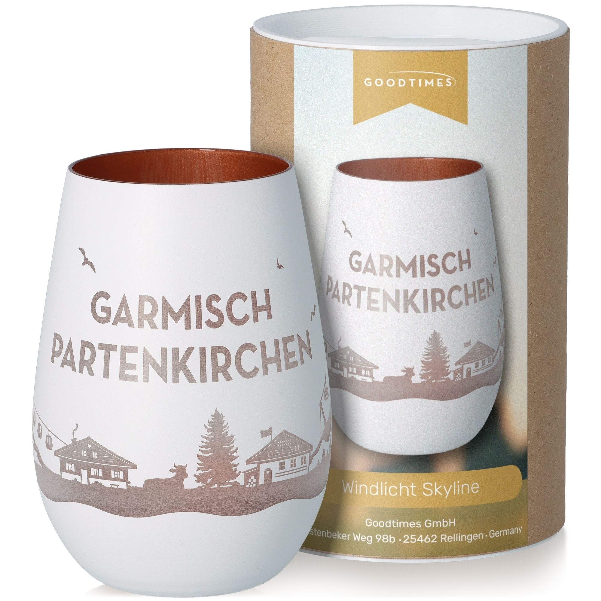 Windlicht Skyline Garmisch-Partenkirchen Weiß/Bronze Töpferei, Tasse, Krug