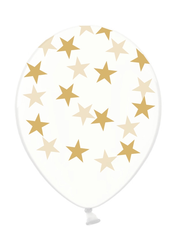 Latexballon Transparent goldene Sterne Ø 30cm Latexballon Transparent goldene Sterne Ø 30cm