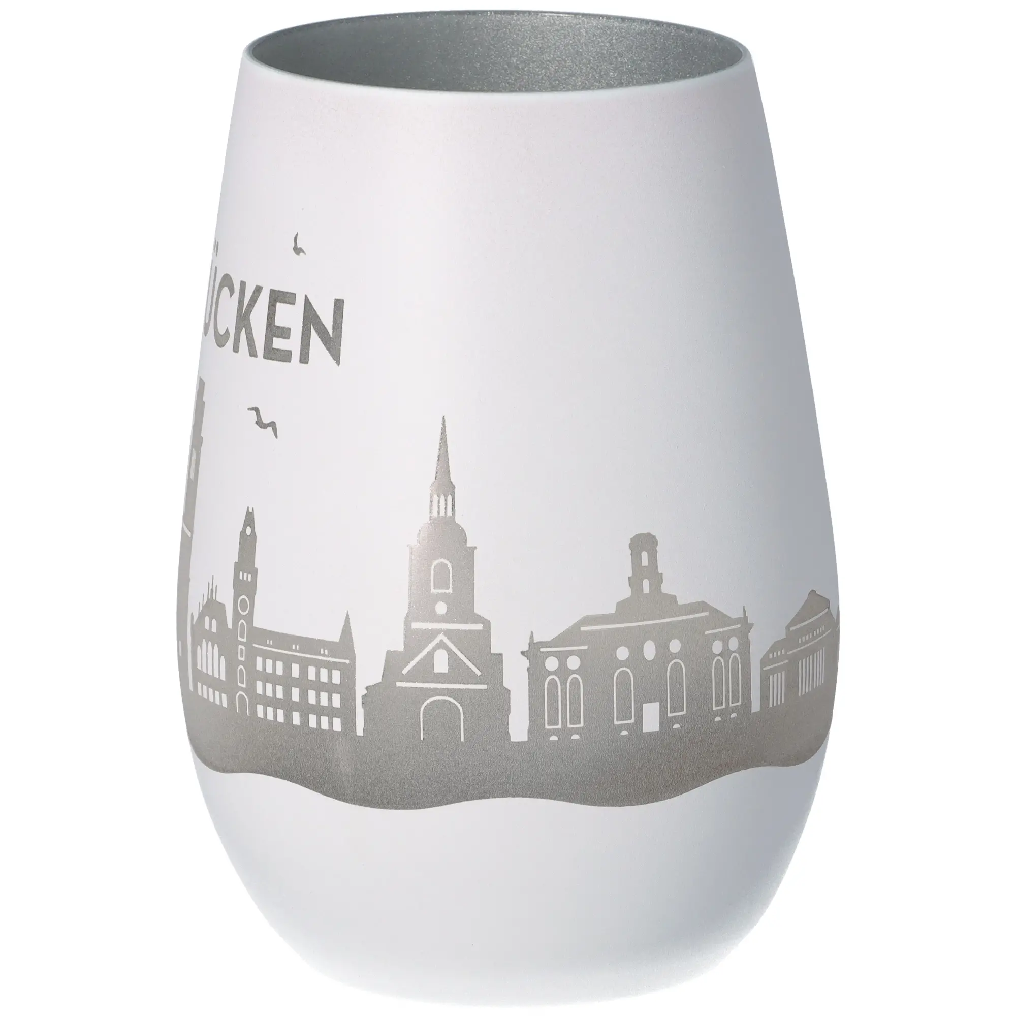 Windlicht Skyline Saarbrücken Weiß/Silber