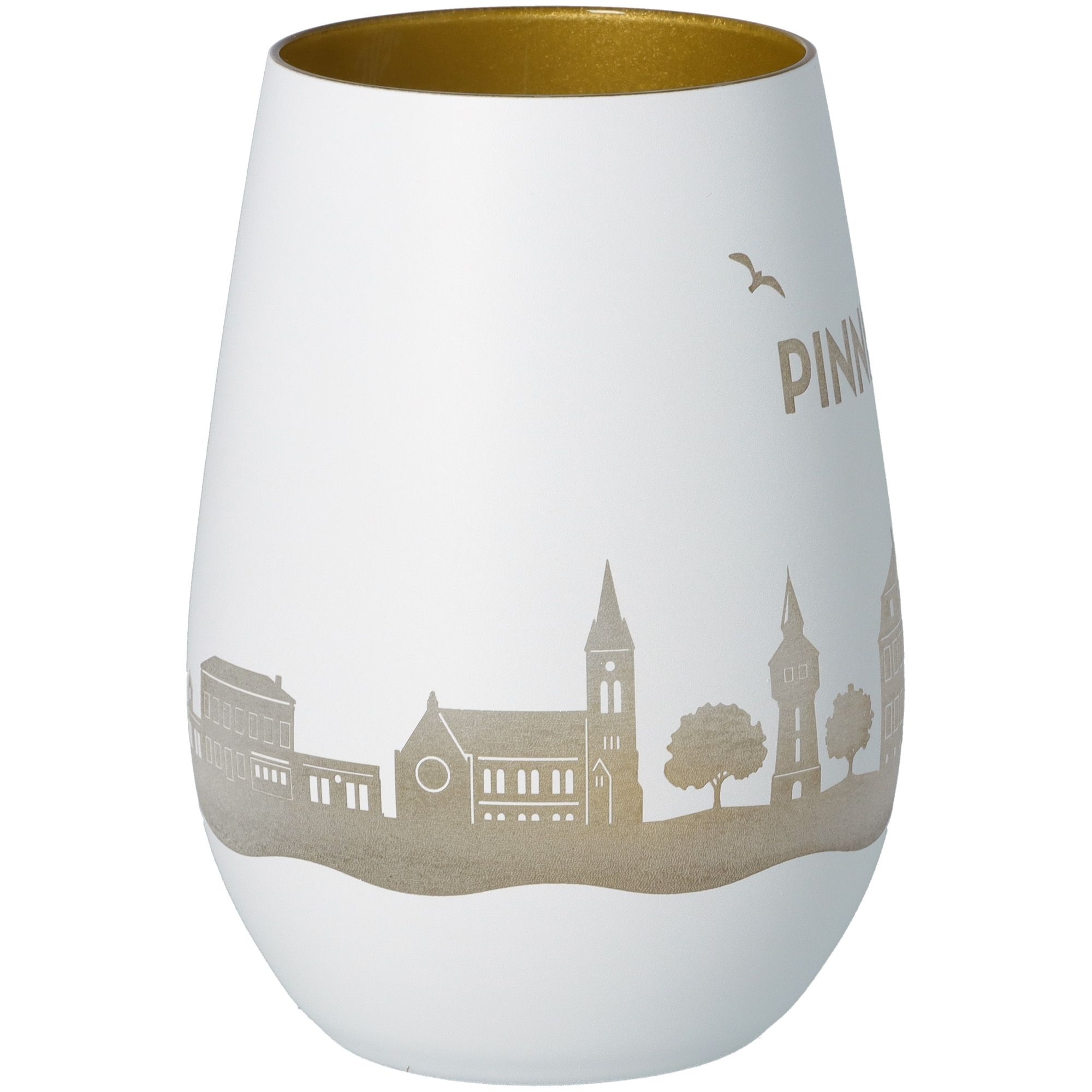 Windlicht Skyline Pinneberg Weiß/Gold Töpferei, Krug, Vase, Kunst, Porzellan