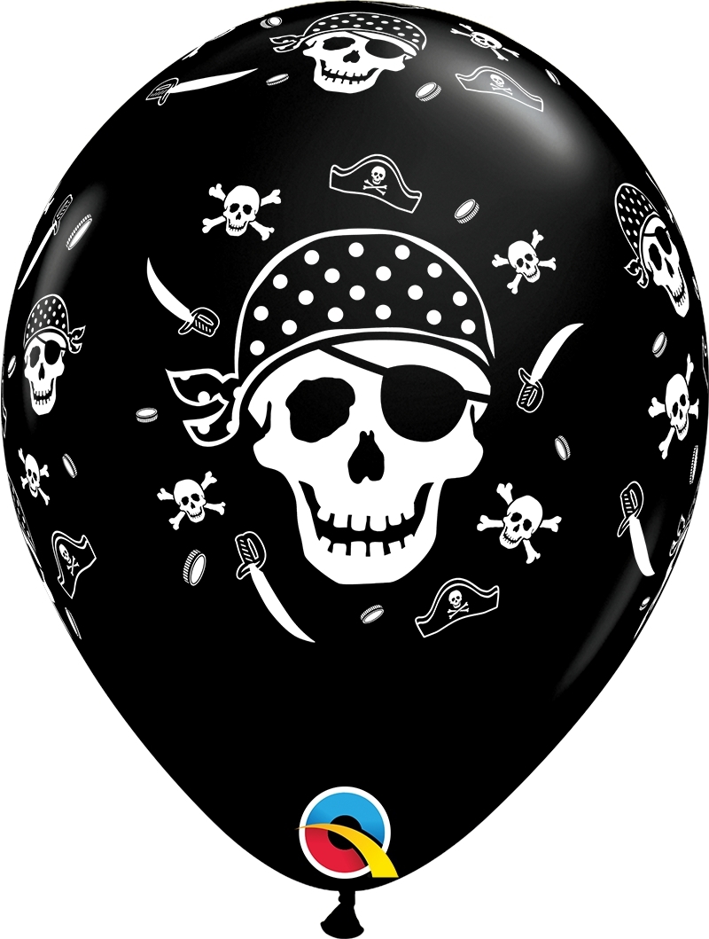 Qualatex Latexballon Piraten-Totenkopf & Knochen Schwarz-Weiß Ø 30cm