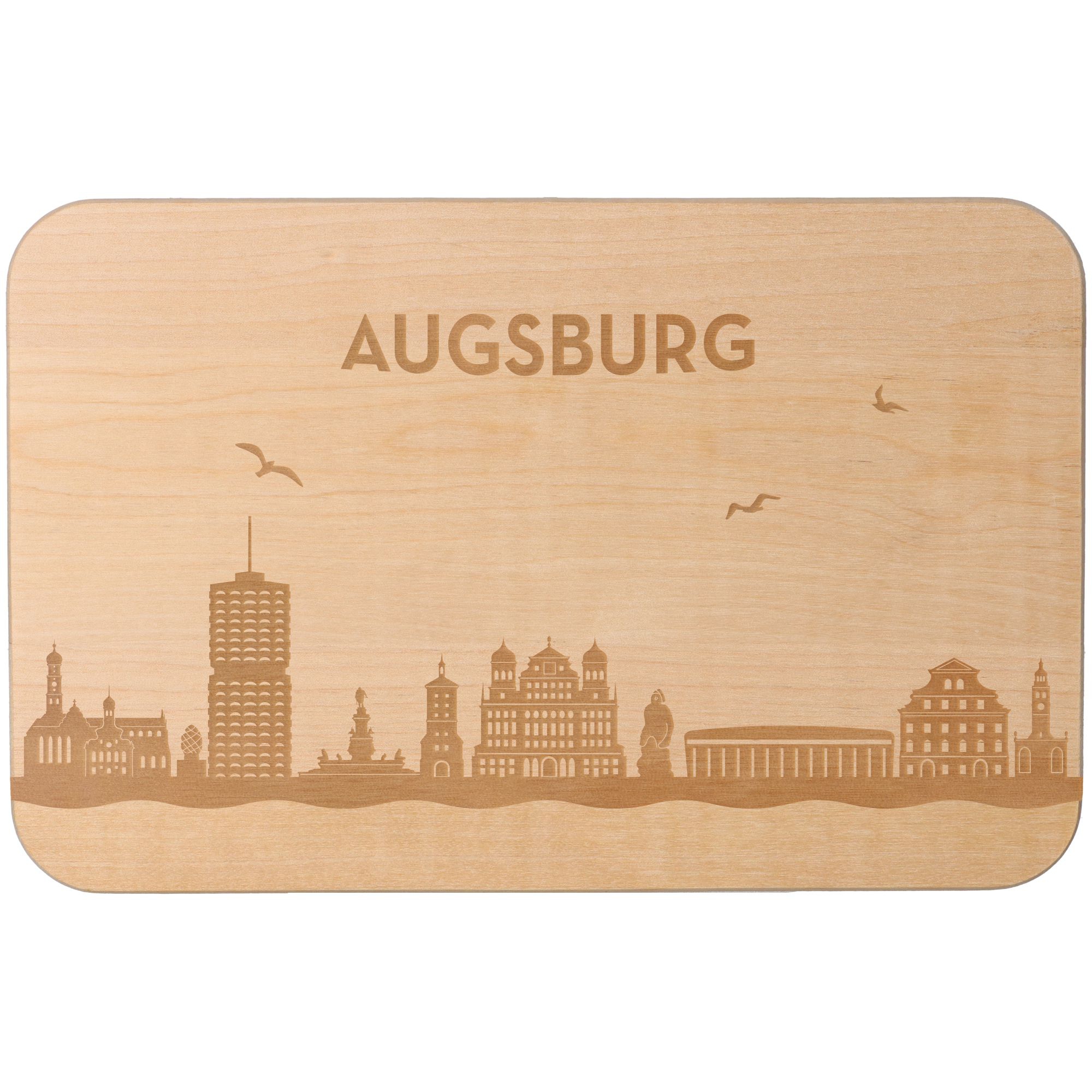 Frühstücksbrett Skyline Augsburg 23cm x 15cm x 1cm Holz, Sperrholz, Matte