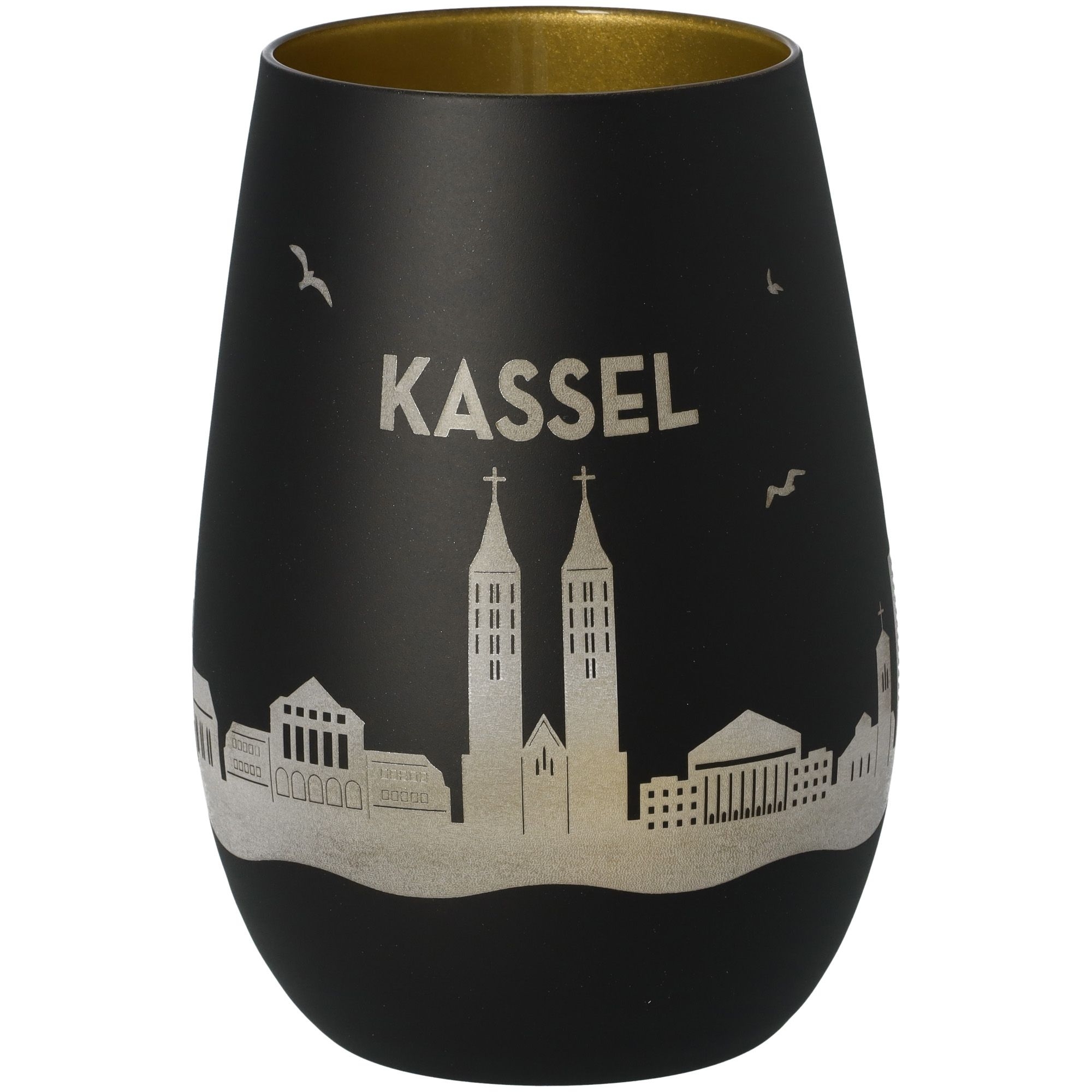 Windlicht Skyline Kassel Schwarz/Gold Krug, Töpferei, Vase