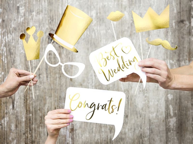 Photo Props-Set zur Hochzeit - 10 teilig, Gold Photo Props-Set zur Hochzeit - 10 teilig, Gold