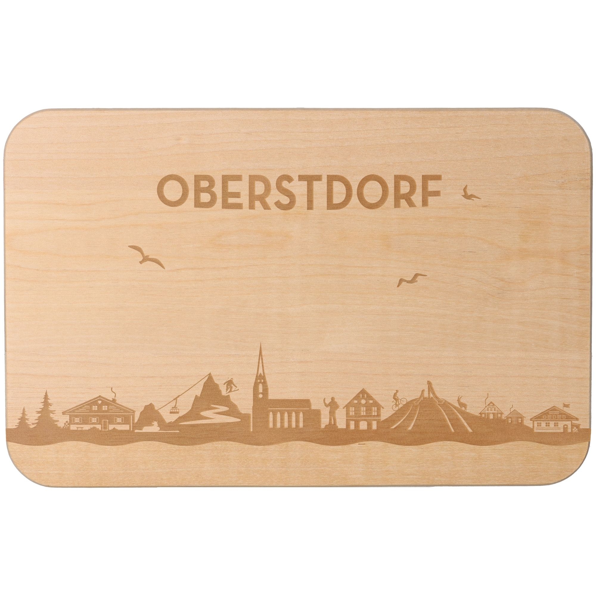 Frühstücksbrett Skyline Oberstdorf 23cm x 15cm x 1cm Holz, Matte, Sperrholz, Person