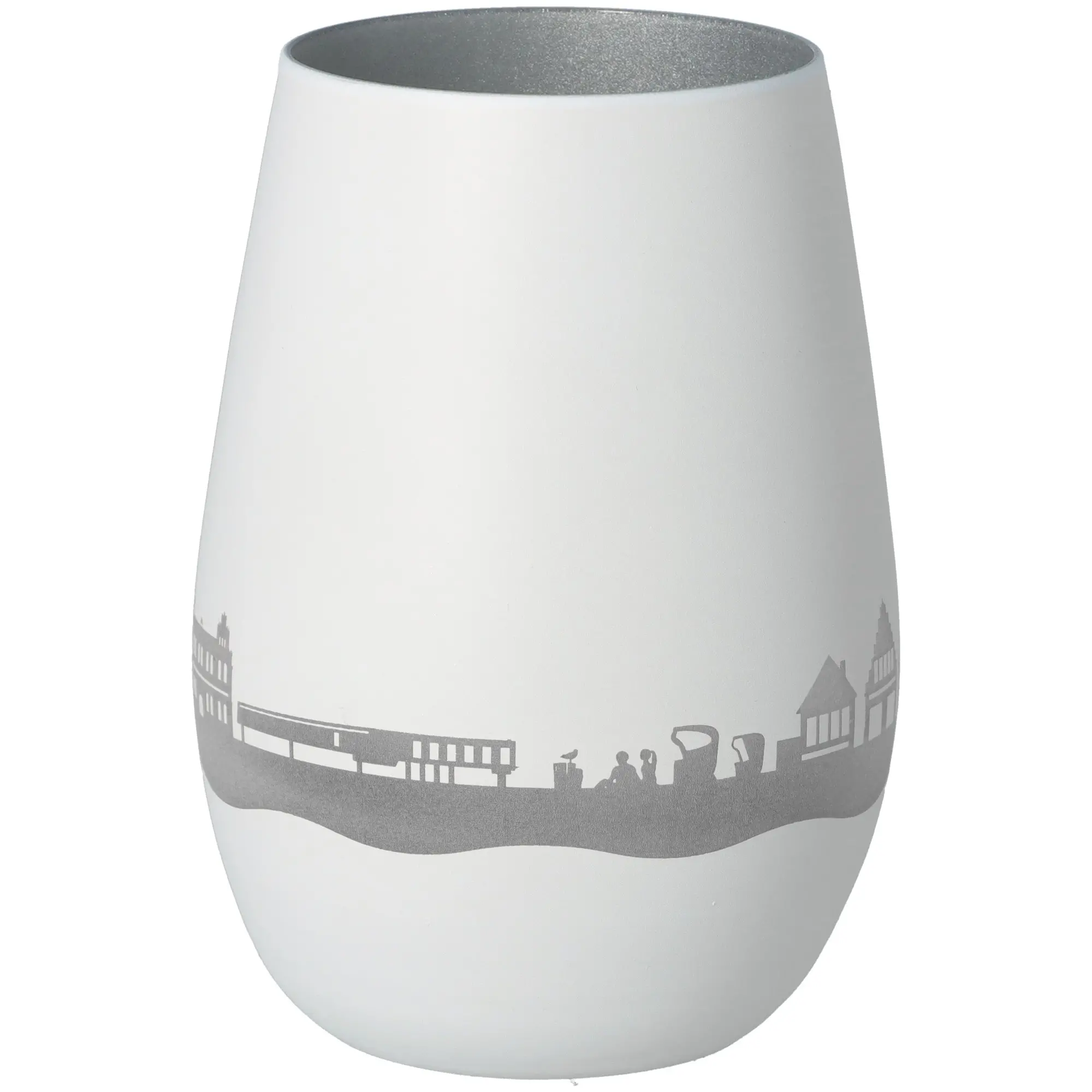 Windlicht Skyline Heiligenhafen Weiß/Silber
