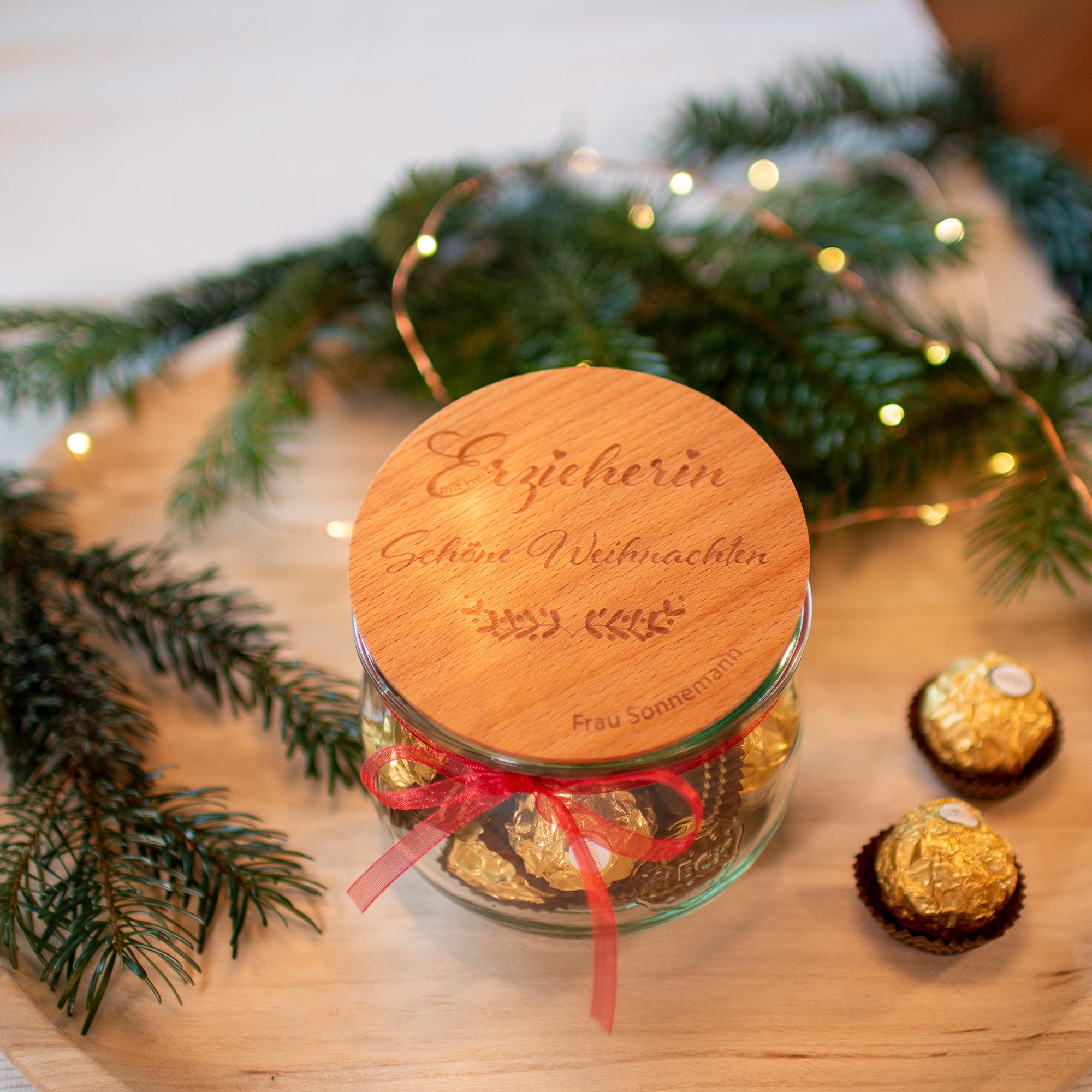 Geschenkglas Erzieherin mit Herz Schöne Weihnachten "Name" 580ml