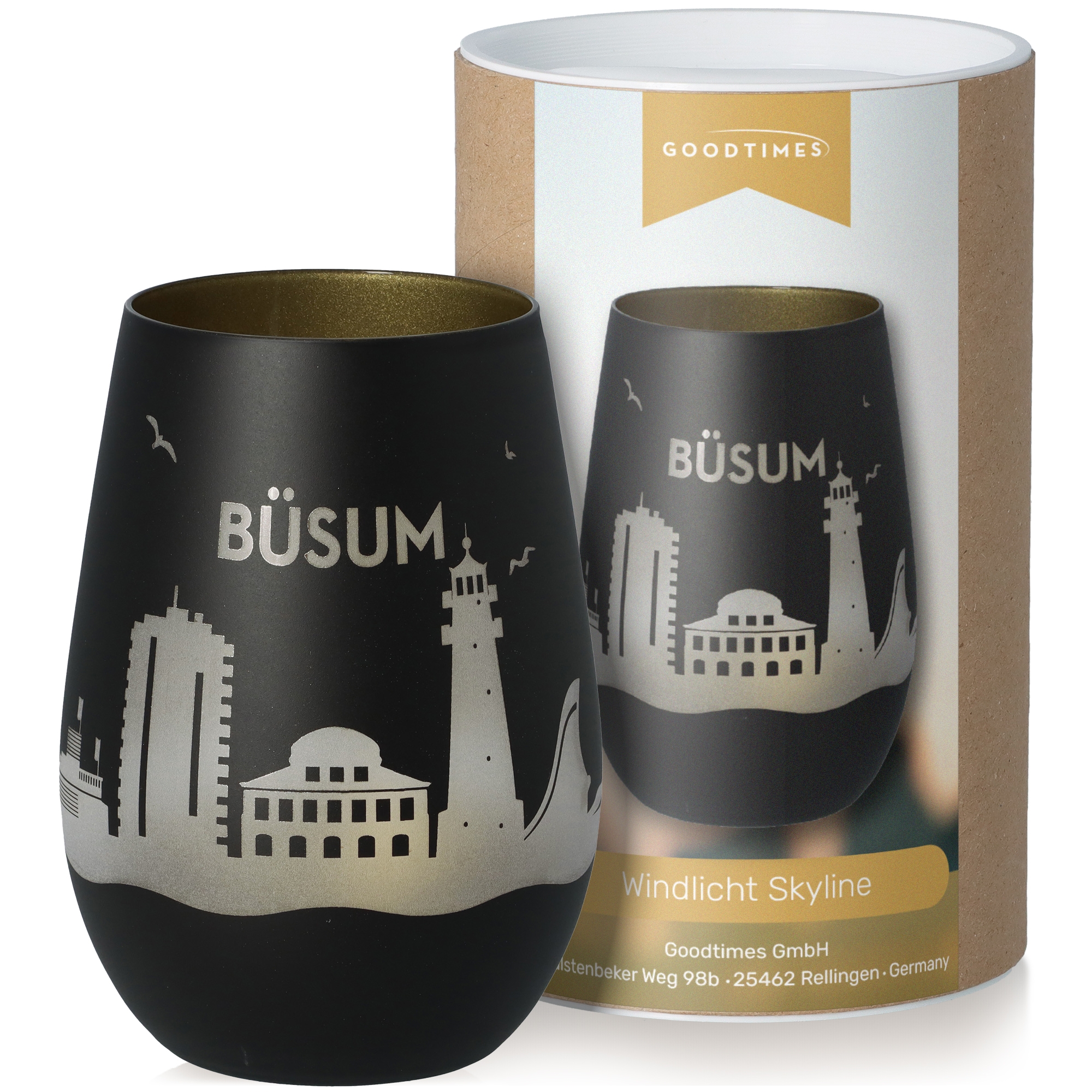 Windlicht Skyline Büsum Schwarz/Gold Töpferei, Tasse, Krug