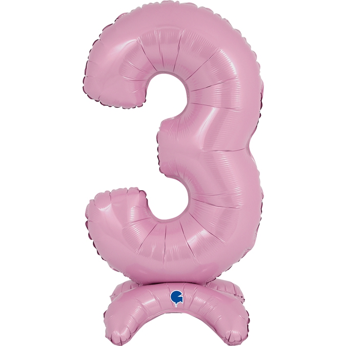 Folienballon Zahl 3 Pastell Rosa, 65cm
