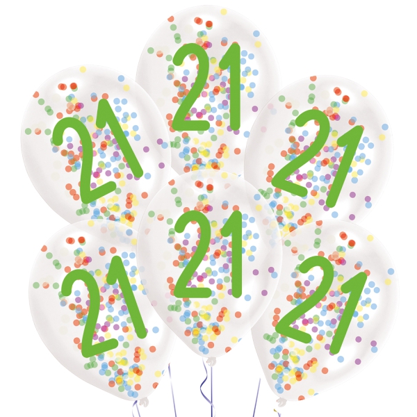 6 Konfettiballons "21", Bunt 6 Konfettiballons "21", Bunt
