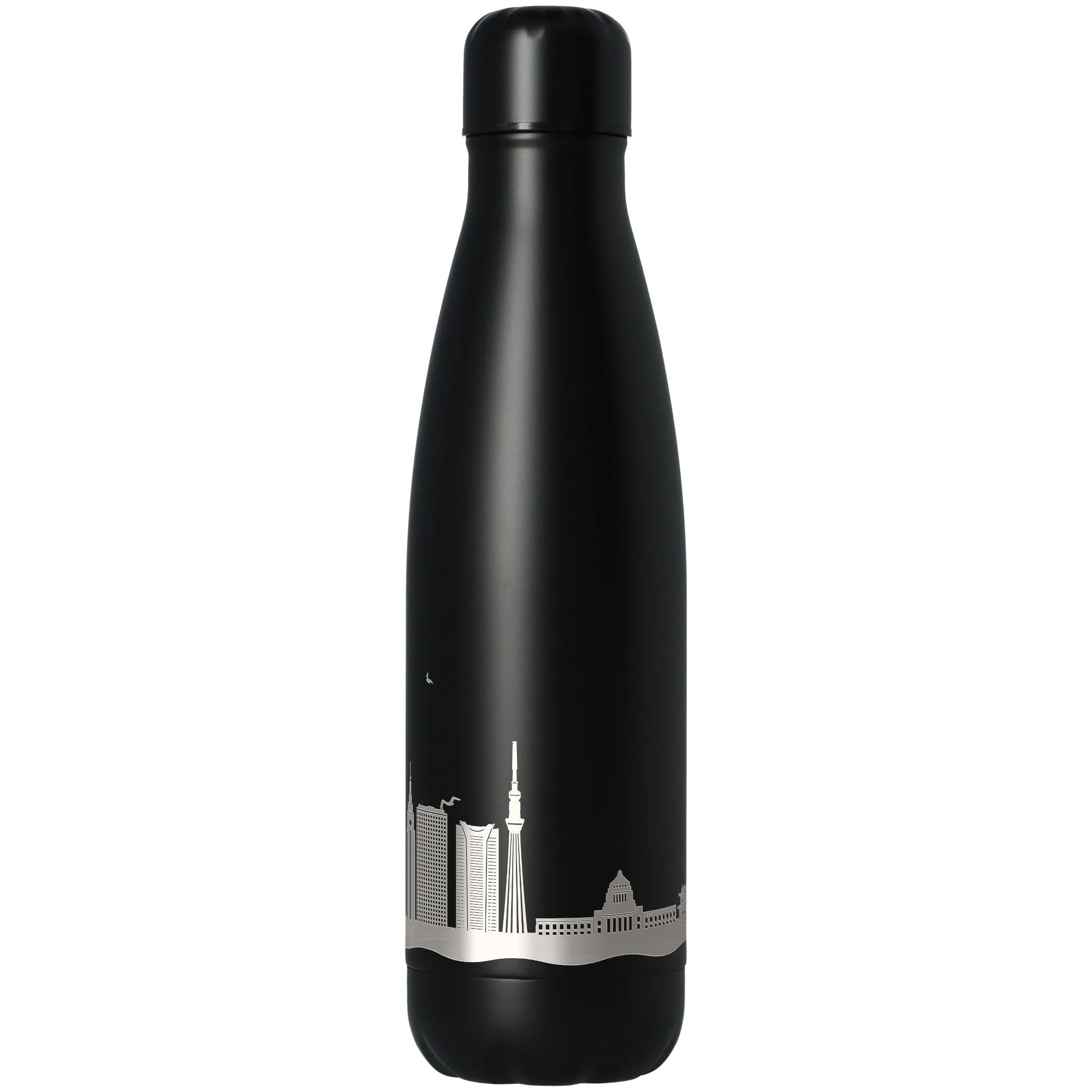 flasche, eintass, schwarz, stahl, stadtsilhouette