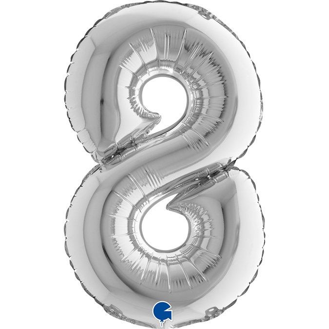 Folienballon Zahl "8" Silber, zur Luftbefüllung, 35 cm Folienballon Zahl "8" Silber, zur Luftbefüllung, 35 cm
