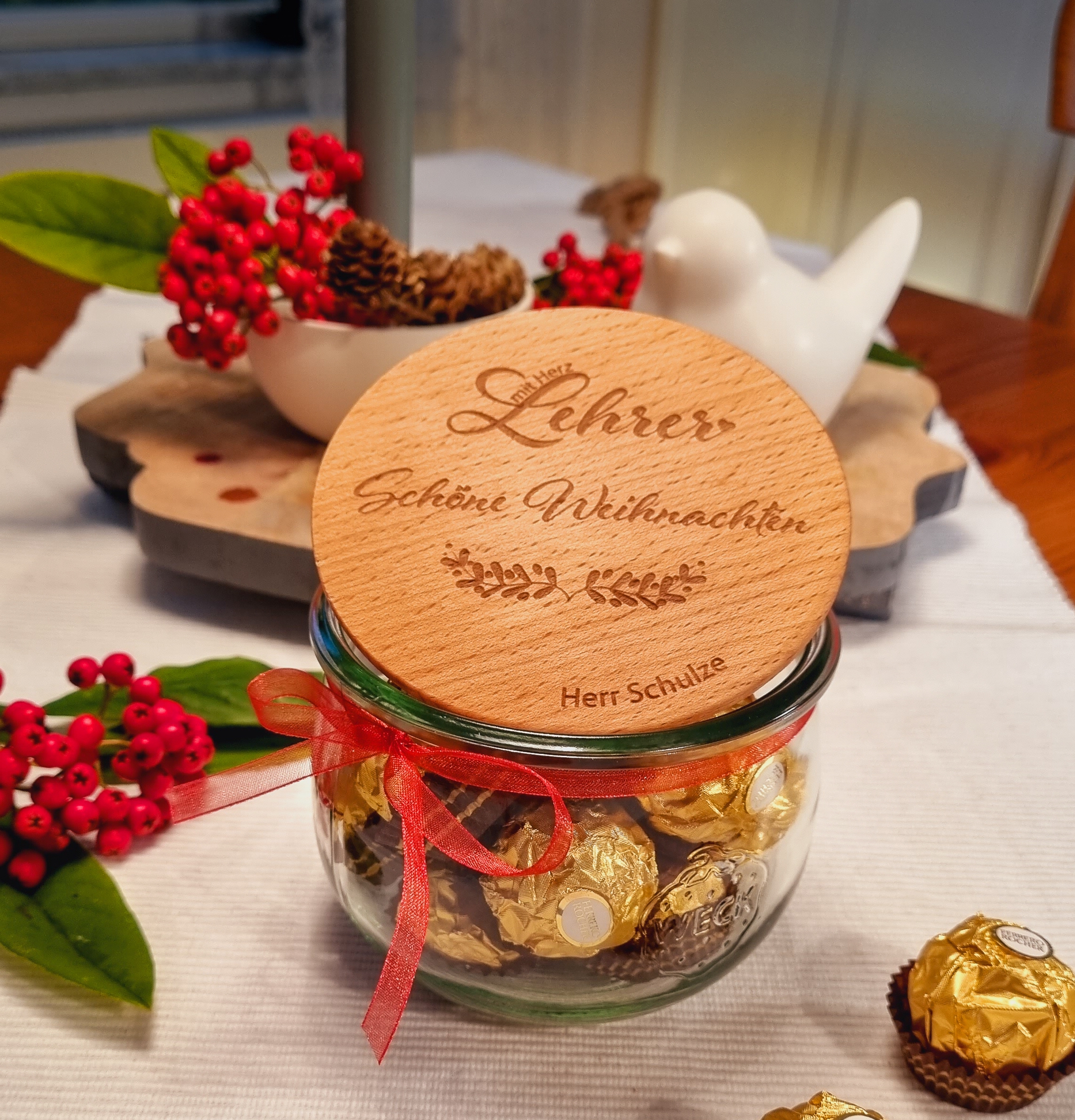 Geschenkglas Lehrer mit Herz Schöne Weihnachten Name 580ml