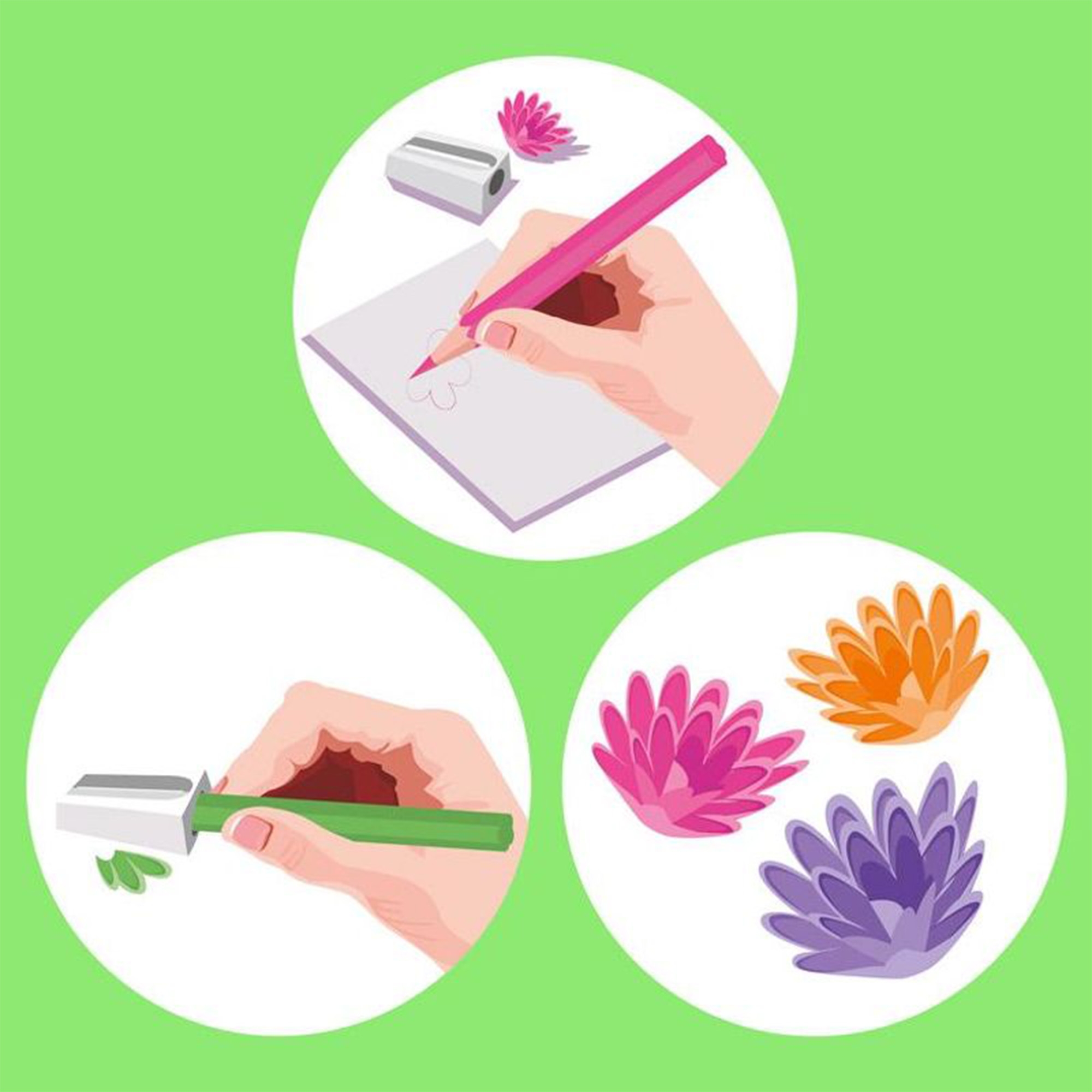 Buntstift-Set mit Anspitzer "Blume", 10 teilig