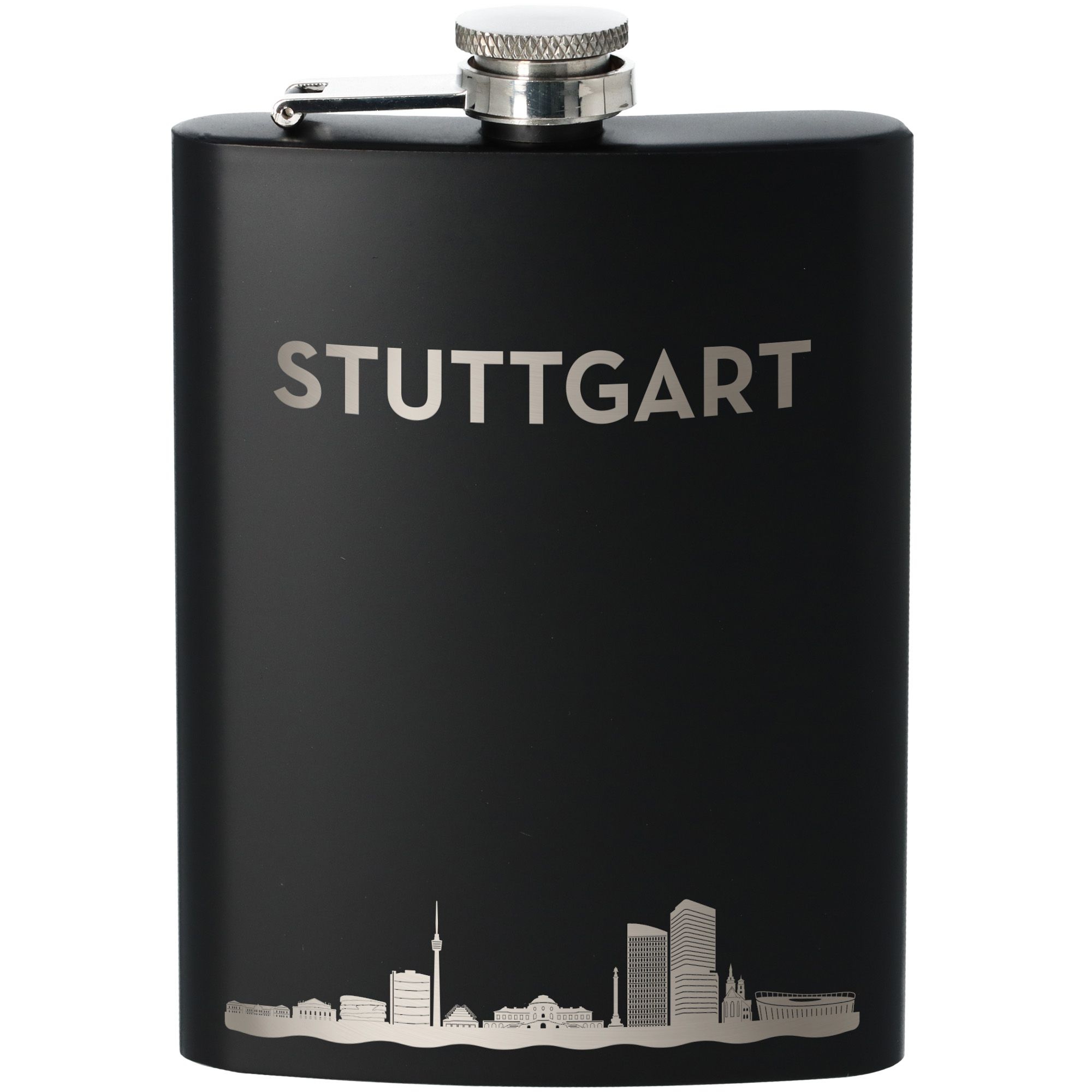 Flachmann Skyline Stuttgart Schwarz 225ml Flasche, Rasierwasser