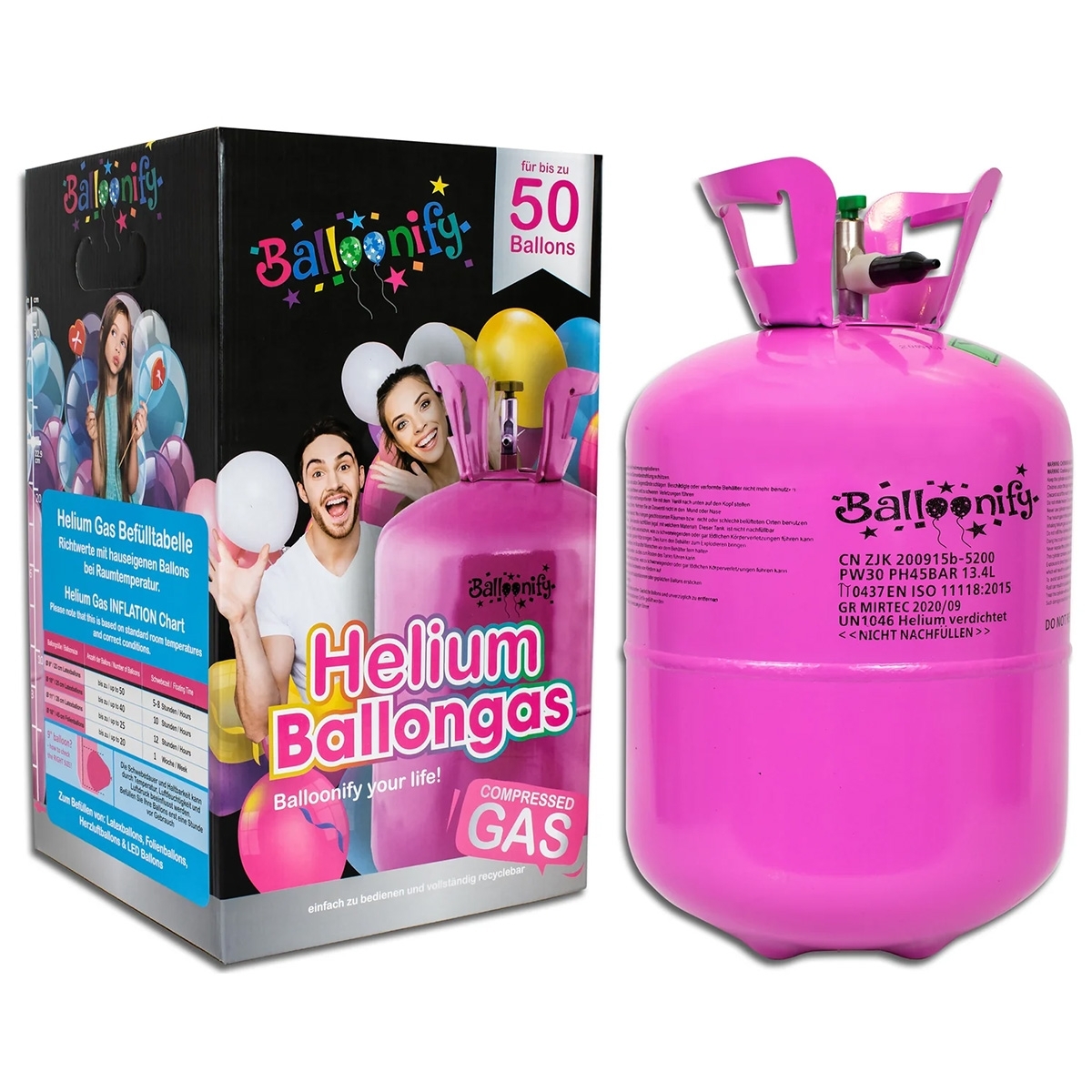 50er Ballonset: 50 rote Herzballons (23 cm) und Bänder mit Helium Einweg-Flasche 50er Ballonset: 50 rote Herzballons (23 cm) und Bänder mit Helium Einweg-Flasche