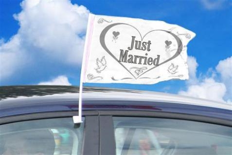 Autofahne "Just Married" Herz