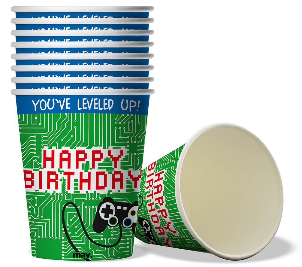 Pappbecher "Happy Birthday" Game Controller, 8 Stück Pappbecher "Happy Birthday" Game Controller, 8 Stück