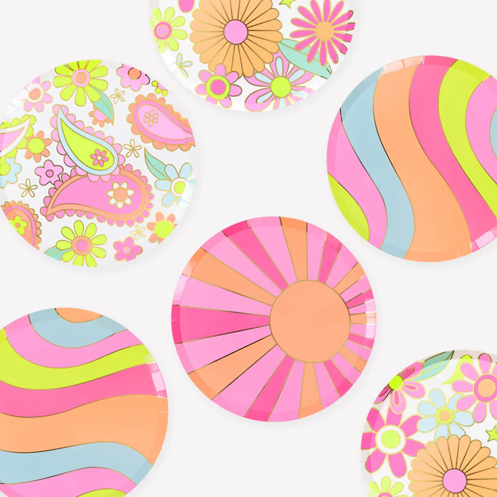 Teller, Papier-Teller, Sommerdeko, Blumenmuster, Pastellfarben