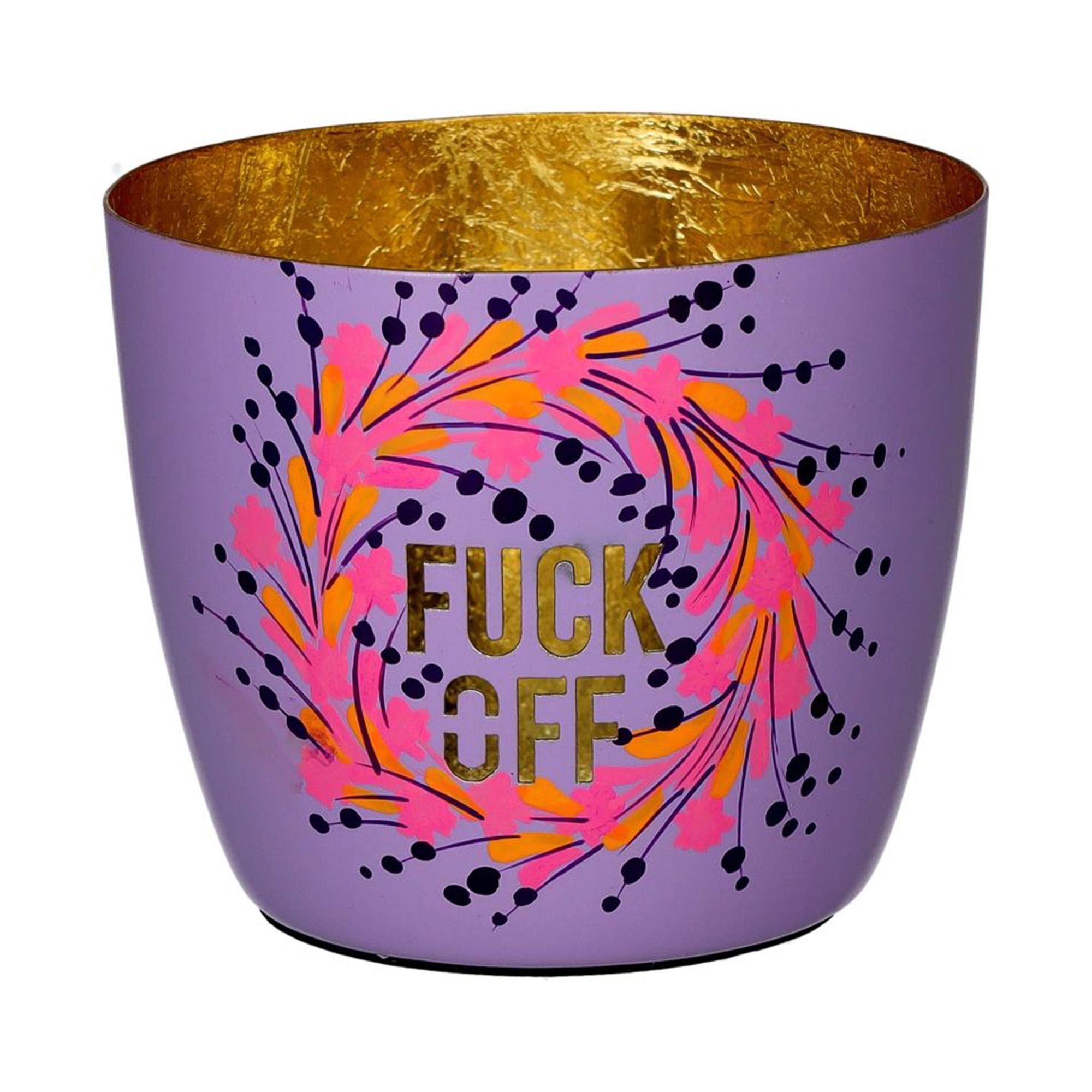 Madras Windlicht "Fuck off", Lila/Gold - M Töpferei, Tasse, Kunst, Porzellan