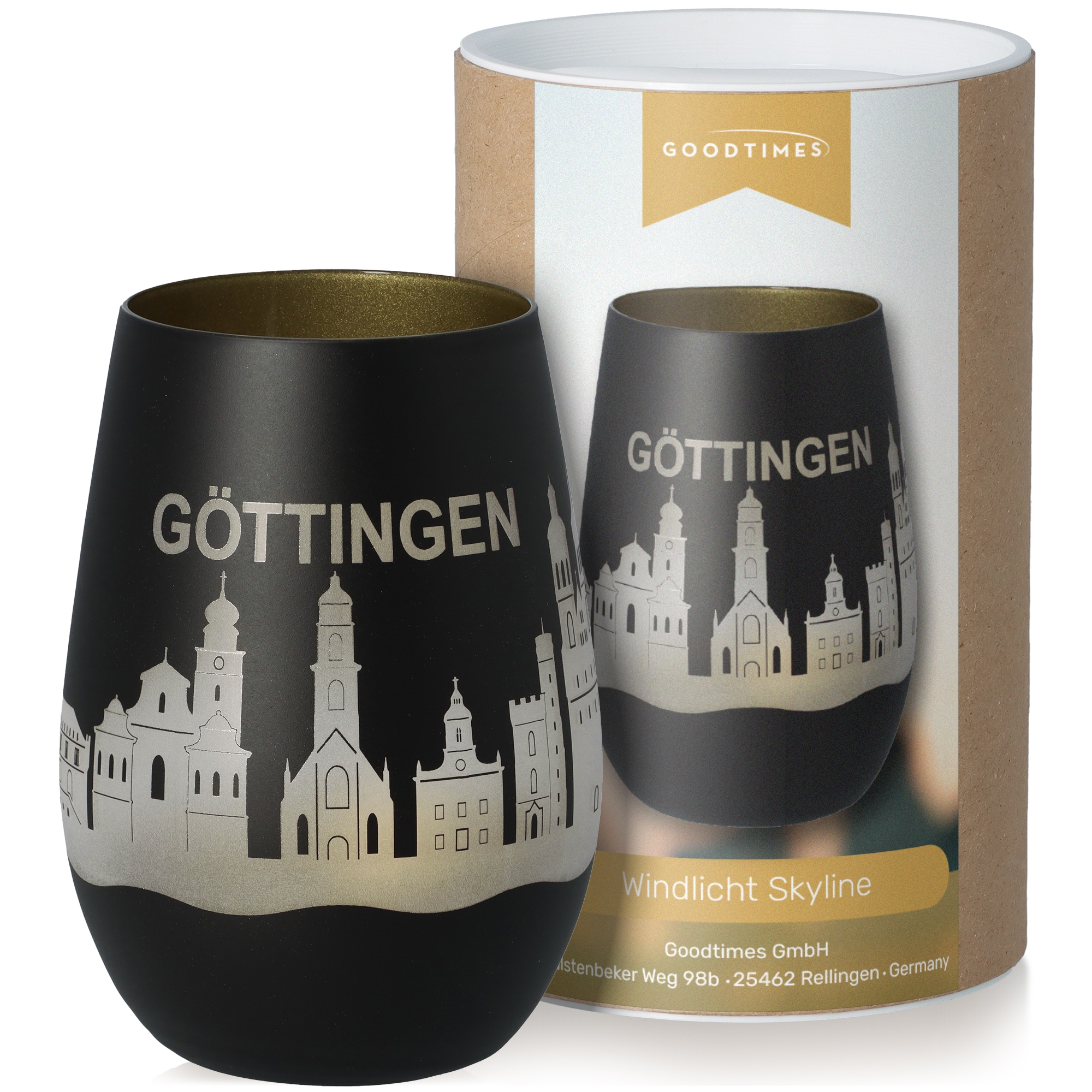 Windlicht Skyline Göttingen Schwarz/Gold Töpferei, Krug