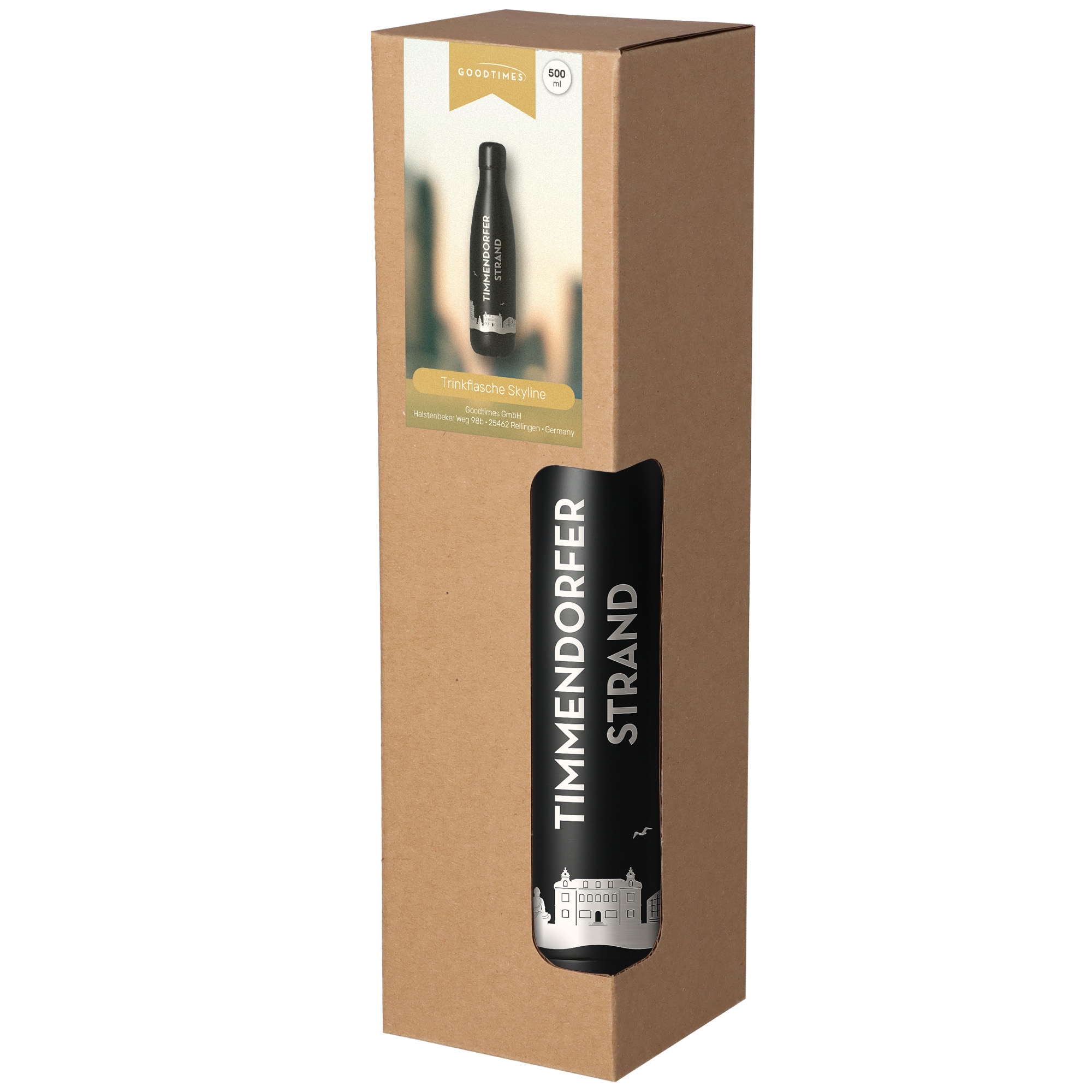 Trinkflasche Skyline Timmendorfer Strand Schwarz 500ml Flasche