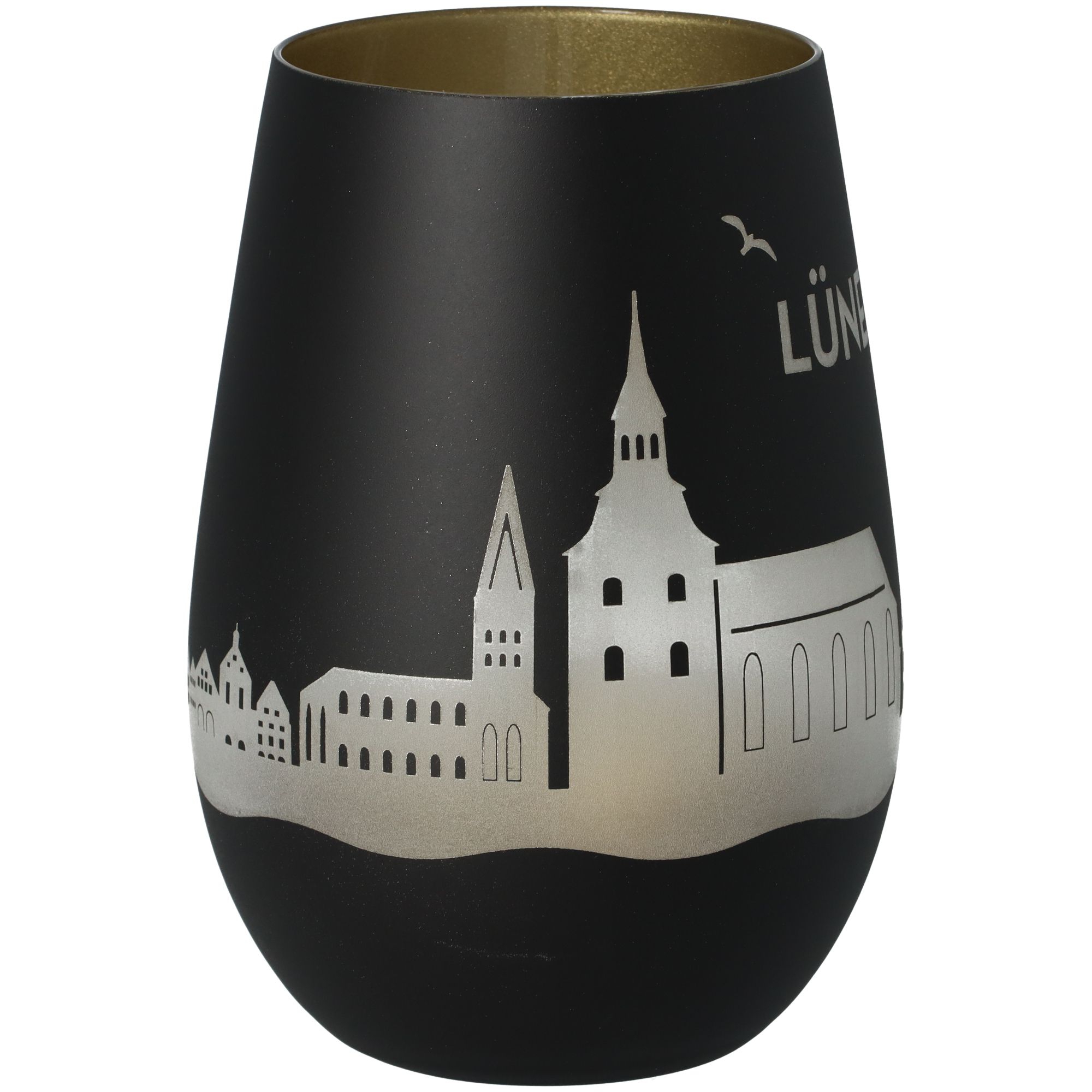 Windlicht Skyline Lüneburg Schwarz/Gold