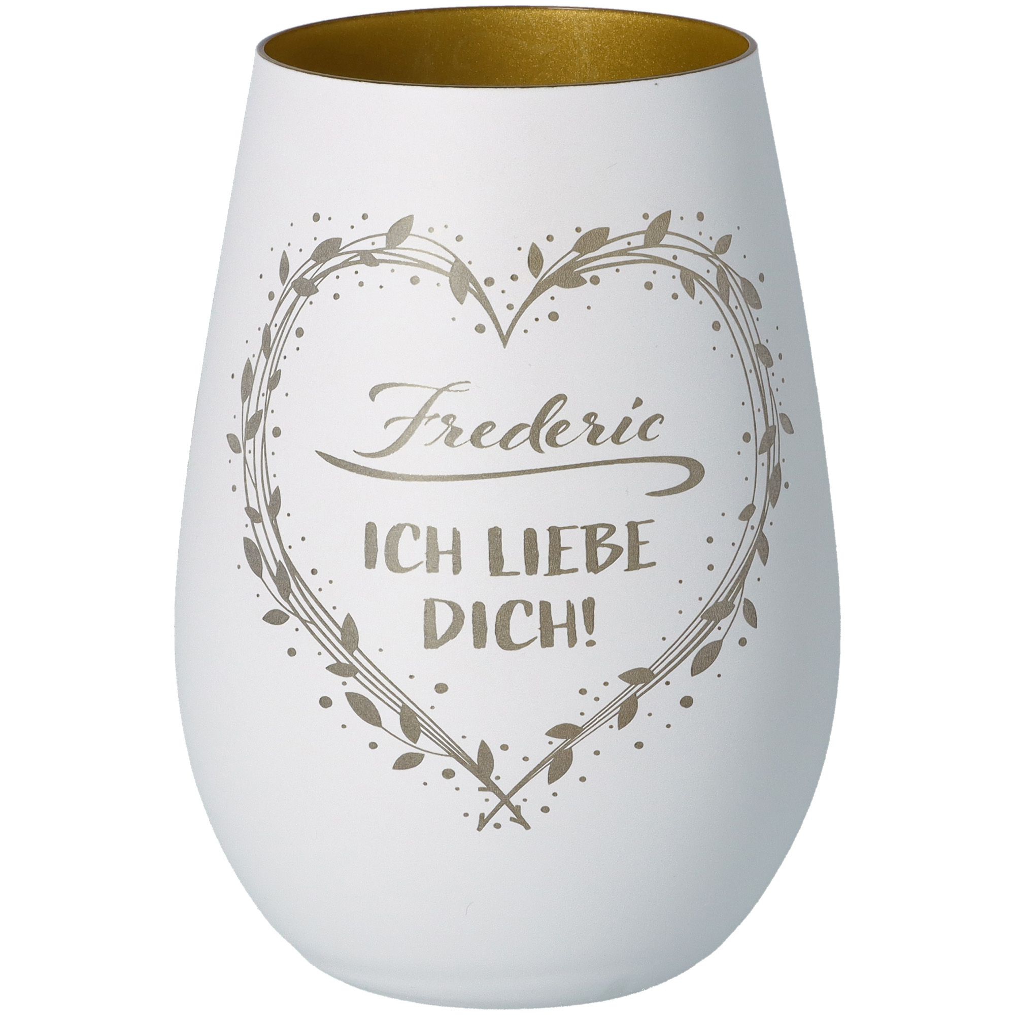 Windlicht Ich liebe dich "Name" Weiß/Gold