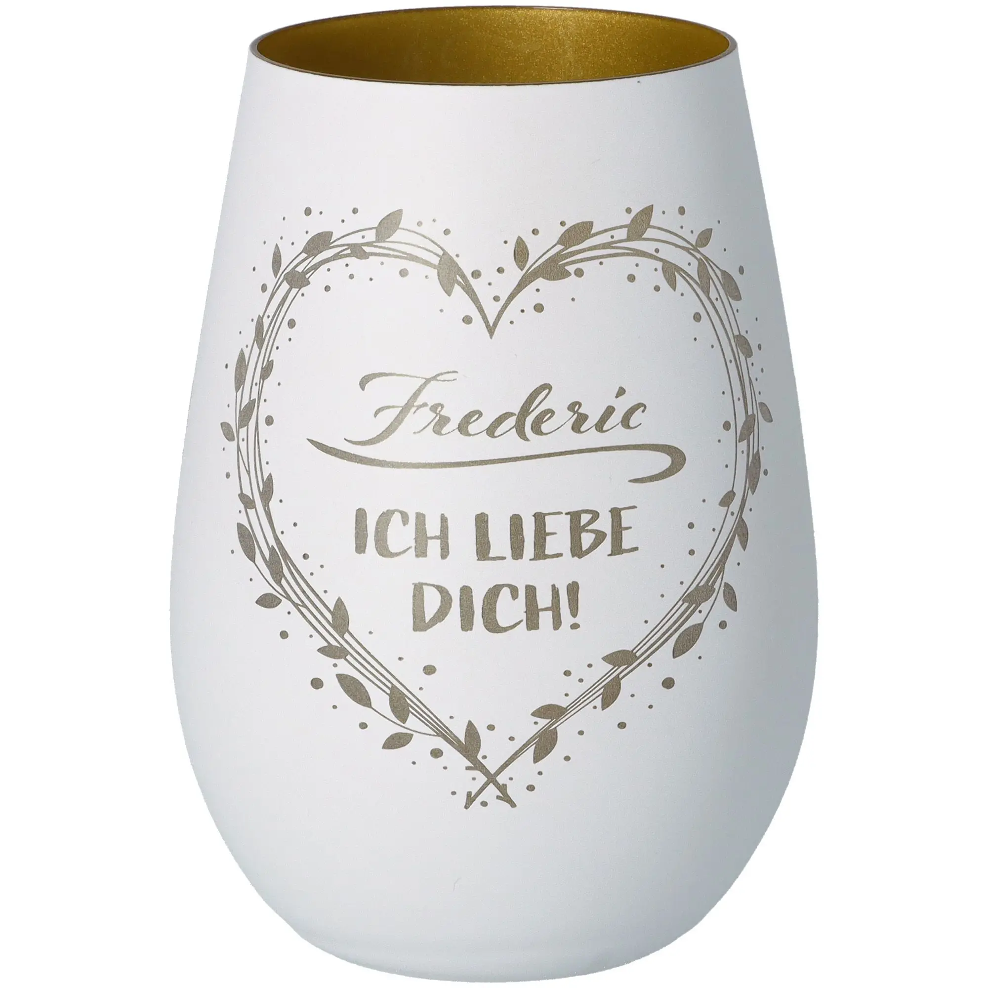 Windlicht Ich liebe dich "Name" Weiß/Gold